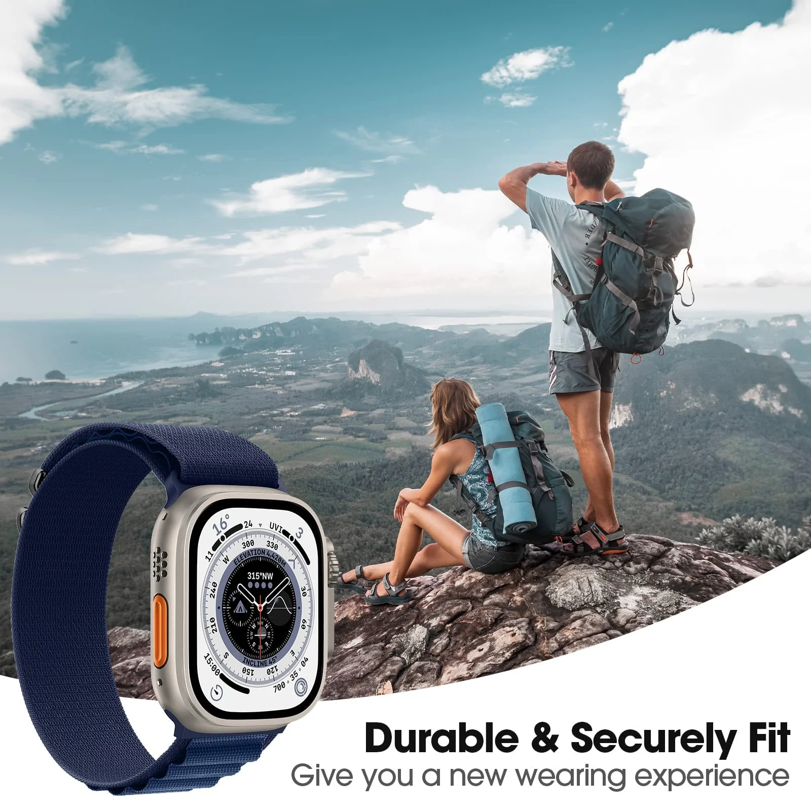 DL3 Mobilak Alpine Loop Nylon Strap Compatible with Apple Watch Band 38mm 40mm 41mm Men Women, Rugged Alpine Loop Nylon Sport Bands with Titanium C-Hook Stap for iWatch Series SE2 SE 9 8 7 6 5 4 3 2 1 - Blue