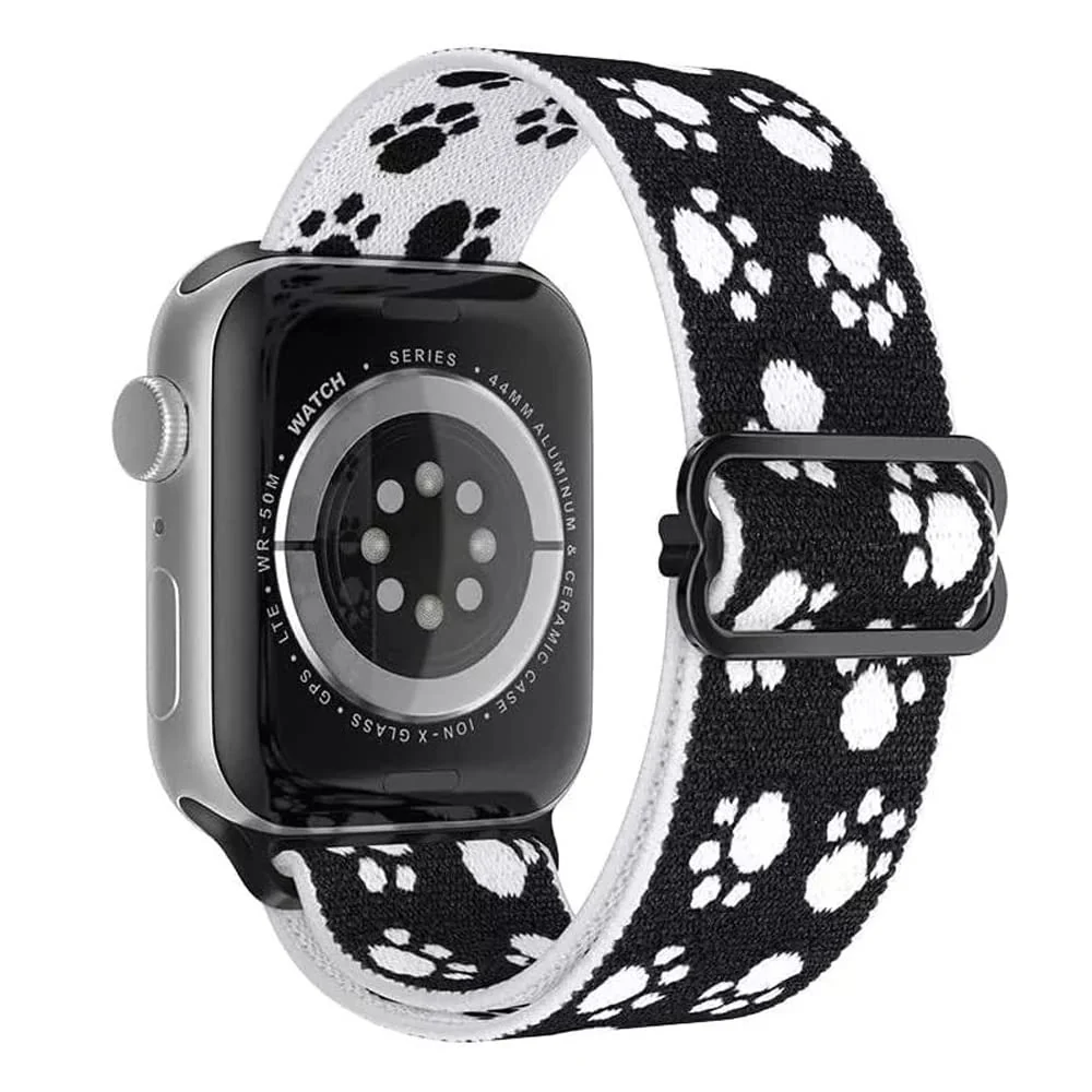 DL3 Mobilak Nylon Solo Loop Stretchy Straps For Apple Watch Band 49mm 45mm 44mm 42mm 41mm 40mm 38mm, Elastic Wristbands for Series 8 Ultra 7 6 5 4 3 2 1 Se (Footprint, 38MM/40MM/41MM) - Black