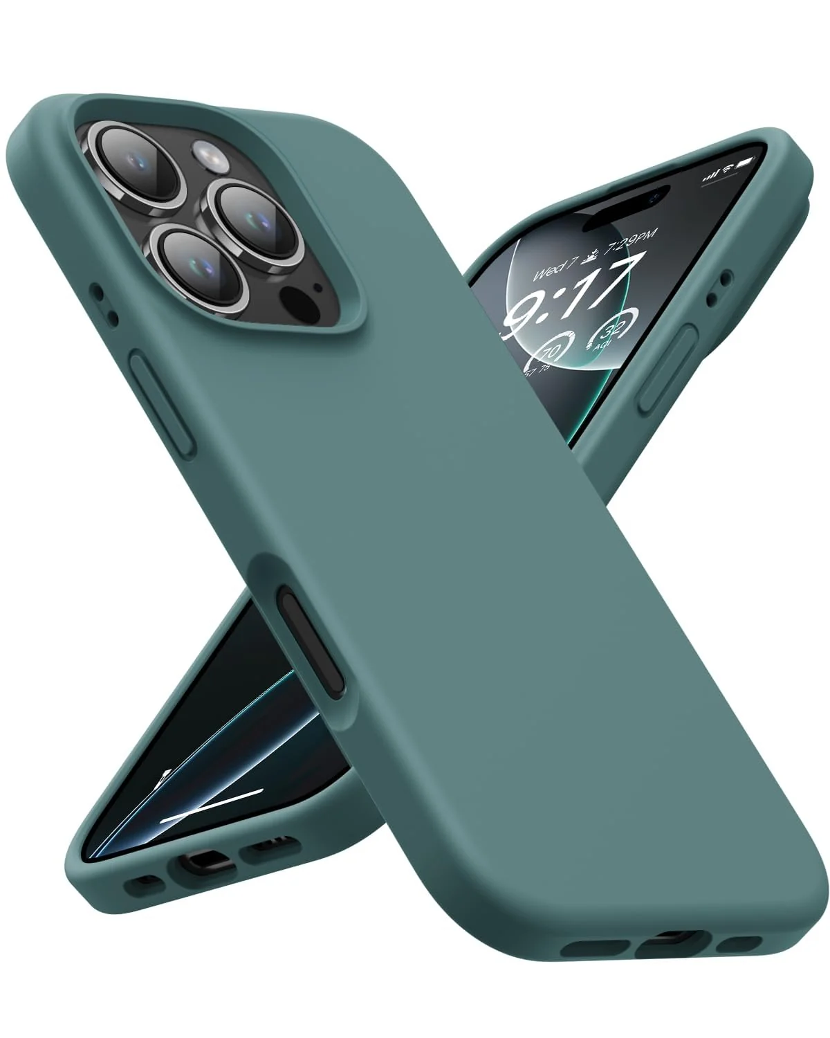 DL3 Mobilak Liquid Silicone Protective Case with Soft Microfiber Lining for iPhone 16 Pro Max - Pine Green