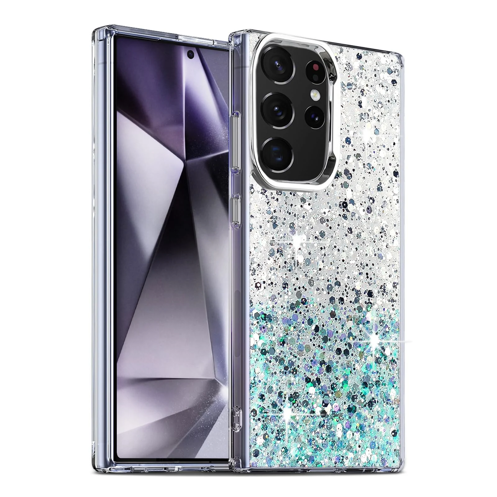 DL3 Mobilak Glitter Protective Case for Samsung Galaxy S23 Ultra, Supports wireless charging, Camera protection, Shock-absorbing protection - White Green