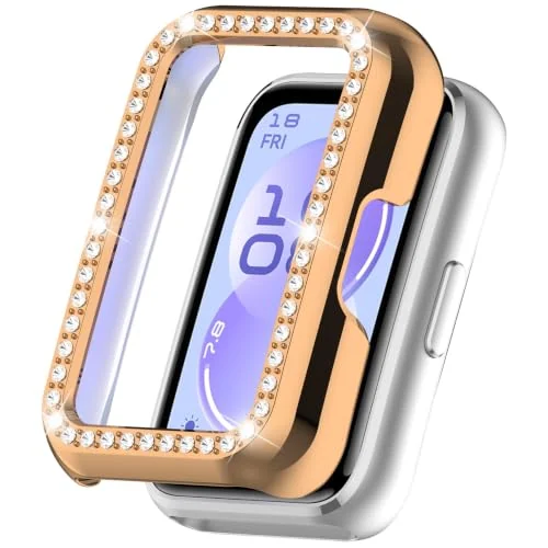 MOBIGON Crystal Bling PC Frame Case for Huawei Band 11, Rose Gold