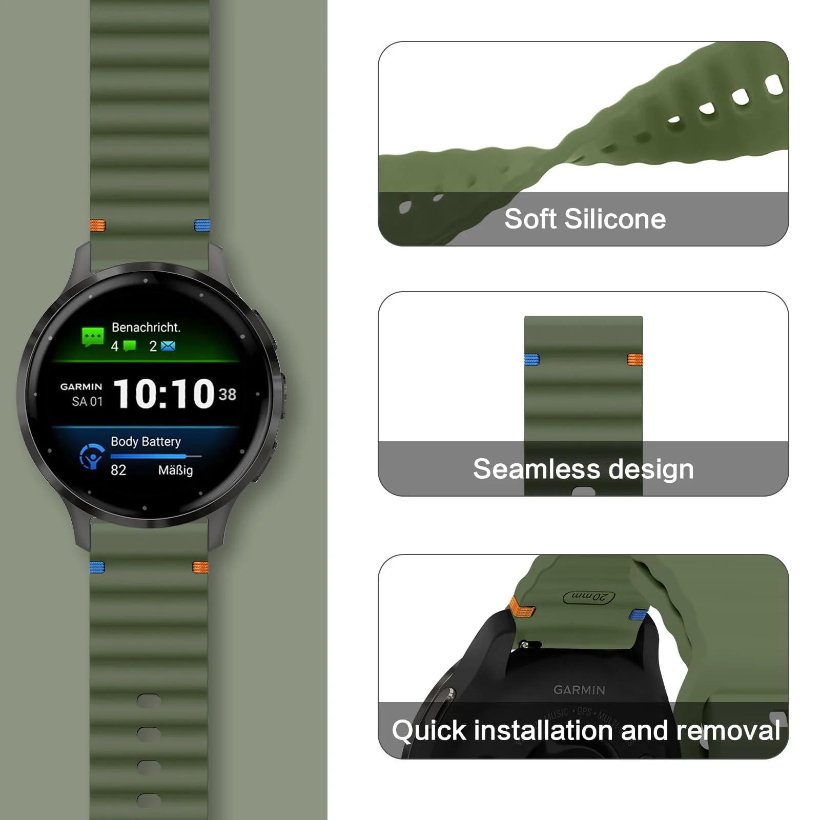 DL3 Mobilak Silicone Sport Band 22MM Strap For Xiaomi Redmi Watch 5 Actie/5 Lite/Samsung Galaxy Watch 3 45mm/Watch 46mm/Gear S3/Huawei watch GT5 GT4 GT3 GT2 GT 46MM/GT2E/GT3 Pro GT 5 Pro - Army Green