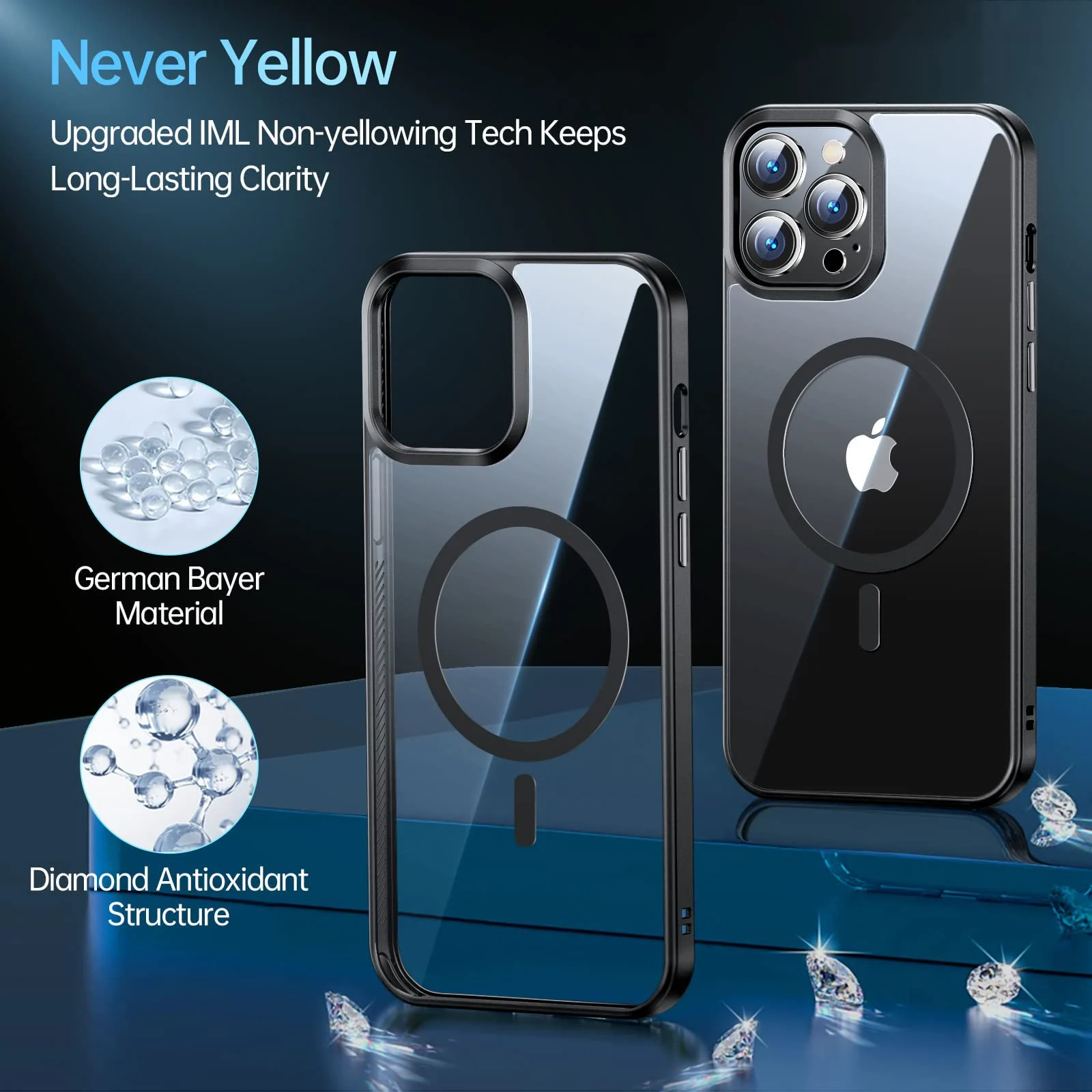 DL3 Mobilak Clear TPU Case for iPhone 15 Pro (6.1 Inch), Compatible with MagSafe accessories, Shock-absorbing protection, Anti-fingerprint finish - Black