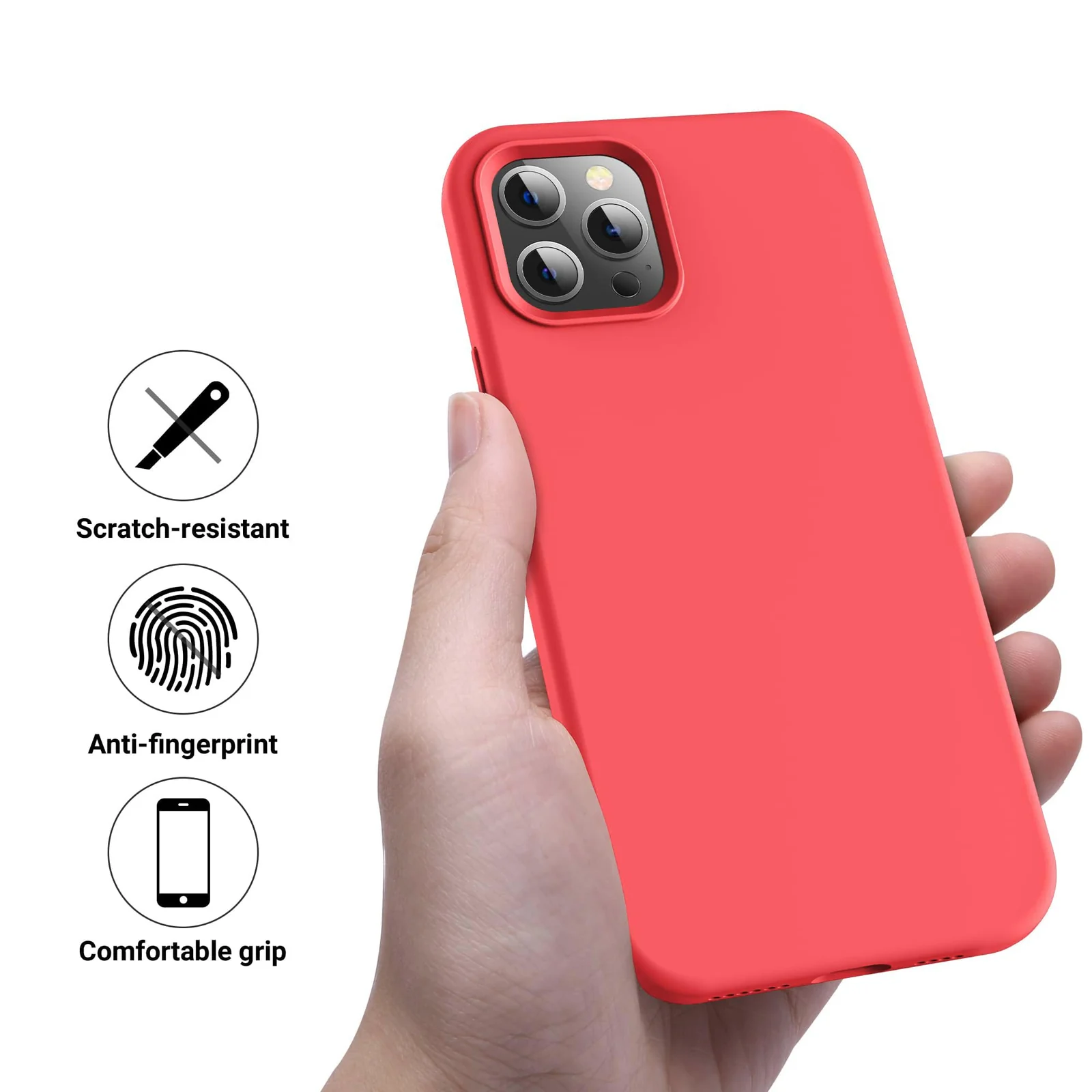 "DL3 Mobilak Compatible with iPhone 15 Pro Case 6.1"", Slim Liquid Silicone 3 Layers Full Covered Soft Gel Rubber Cover Protective Phone Case with Anti-Scratch Microfiber Lining - Neon Coral"