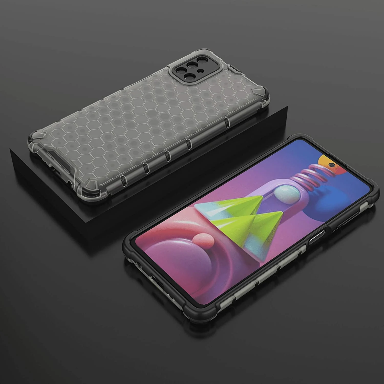 DL3 Mobilak Honeycomb Protective Case for Samsung Galaxy M51, Shock-absorbing protection, Transparent design, Slim, lightweight profile - Black