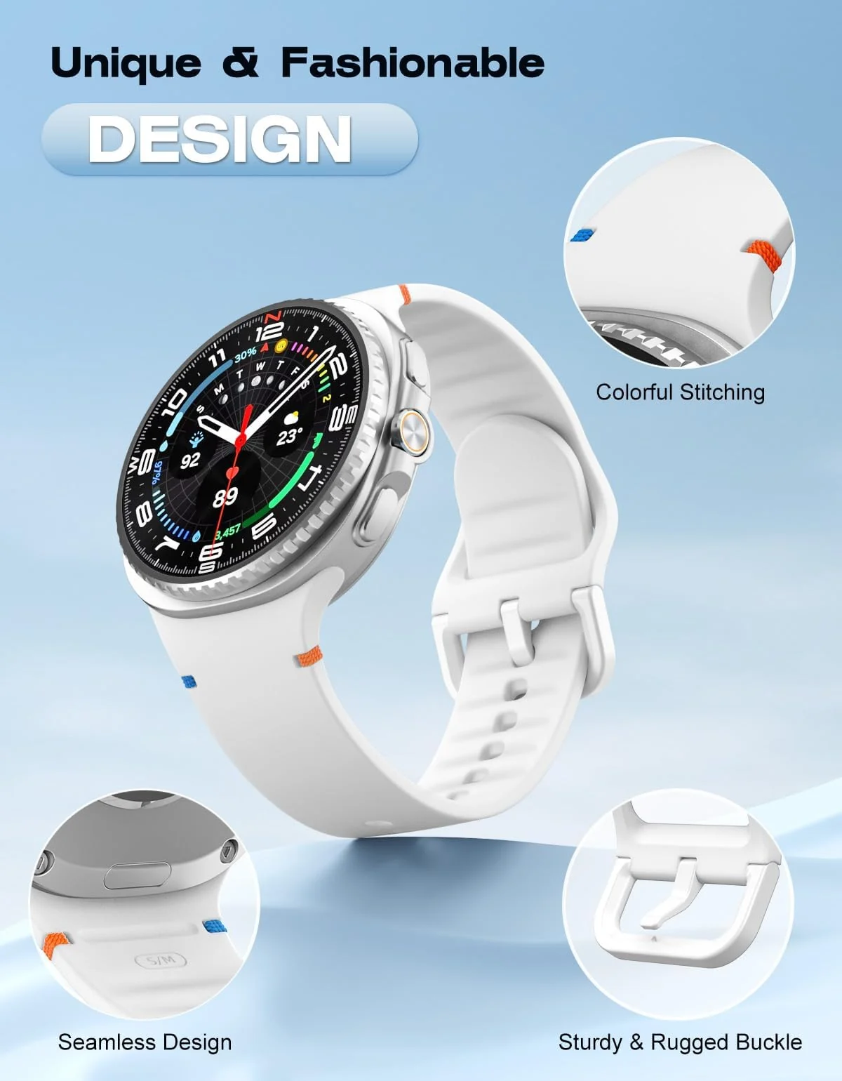 DL3 Mobilak Silicone Bands Compatible with Samsung Galaxy Watch 8 Band 40mm 44mm, Galaxy Watch 8 Classic Band 46mm, Waterproof Soft Wristband Sport Strap for Galaxy Watch 8 Bands 2025 Women Men - White