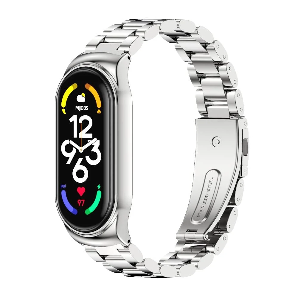 DL3 Mobilak Compatible For Xiaomi Mi Band 7 Strap, Metal Bracelet MiBand 7 Waterproof Stainless Steel Wrist Strap Accessory Band Strap for Xiaomi Mi Smart Band 7 - Black