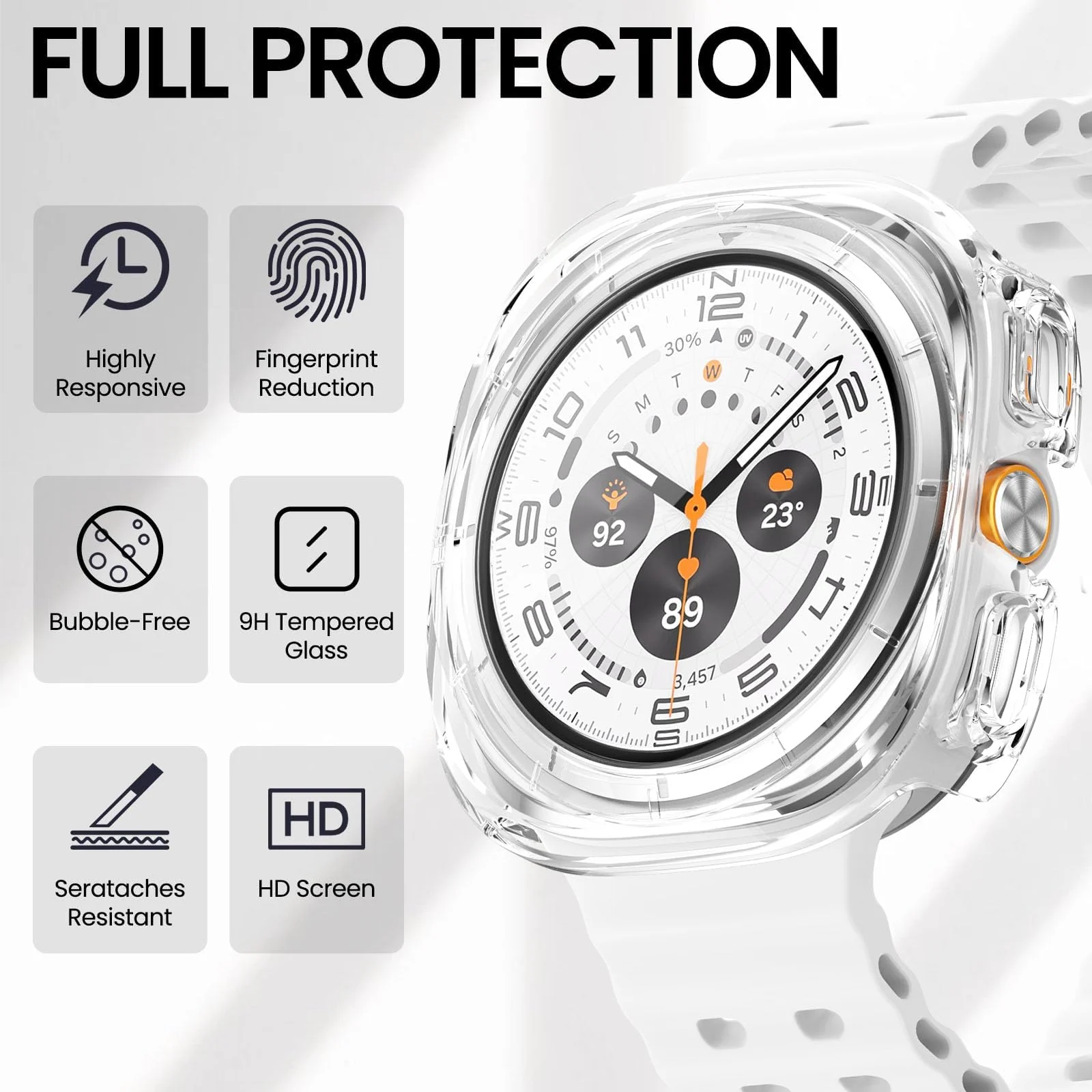 DL3 MOBILAK Case Compatible with Samsung Galaxy Watch Ultra 2025/Galaxy Watch 7 Ultra 2024 47mm, Full Coverage Slim Hard Case Protective Bumper Built-in Tempered Glass Screen Protector Shell - Clear