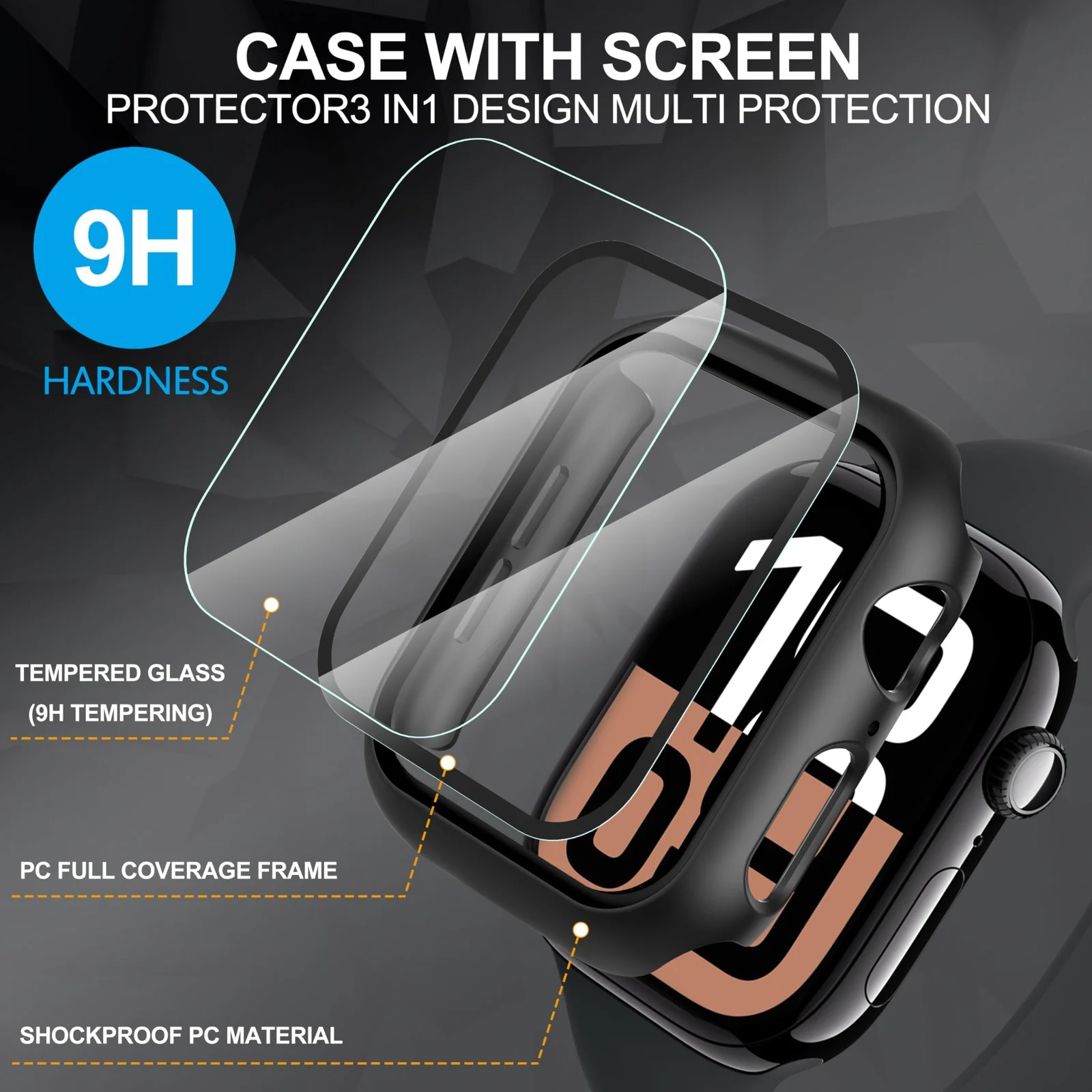 DL3 Mobilak Case with Screen Protector for Apple Watch Series 10 42mm, Bumper Full Coverage Hard PC Overall Protective Cover, Built-in Tempered Glass Film High Sensitivity - Black