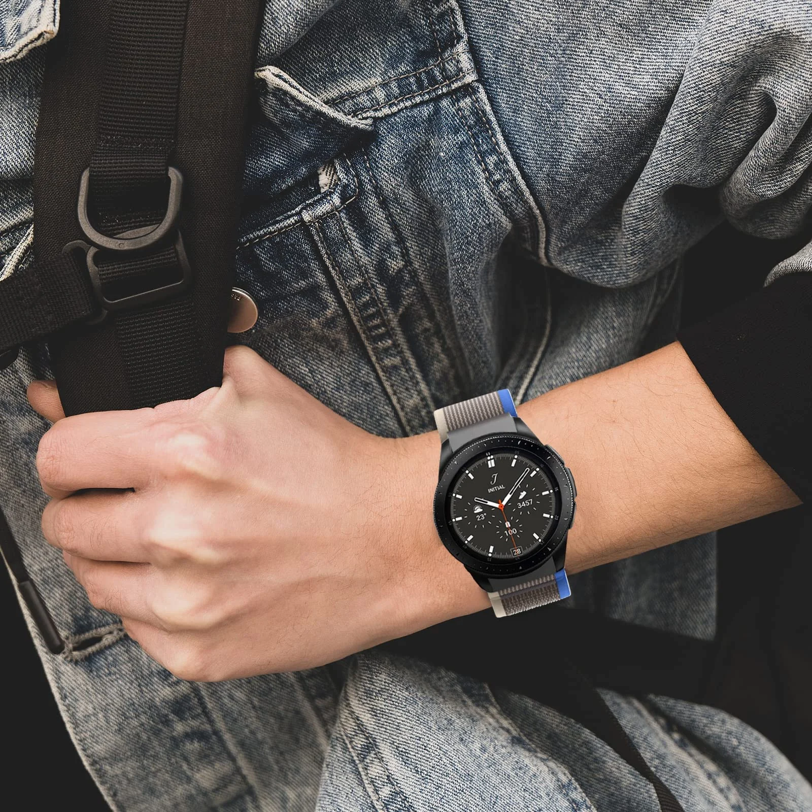 DL3 Mobilak No-Gap Nylon Watch Bands Compatible with Samsung Galaxy Watch 6 5 4 Band 40mm 44mm/Watch 5 Pro Band 45mm/Watch 6 4 Classic Band 42mm 43mm 46mm 47mm, Alpine Loop Woven Sport Strap Men Women - Blue Grey