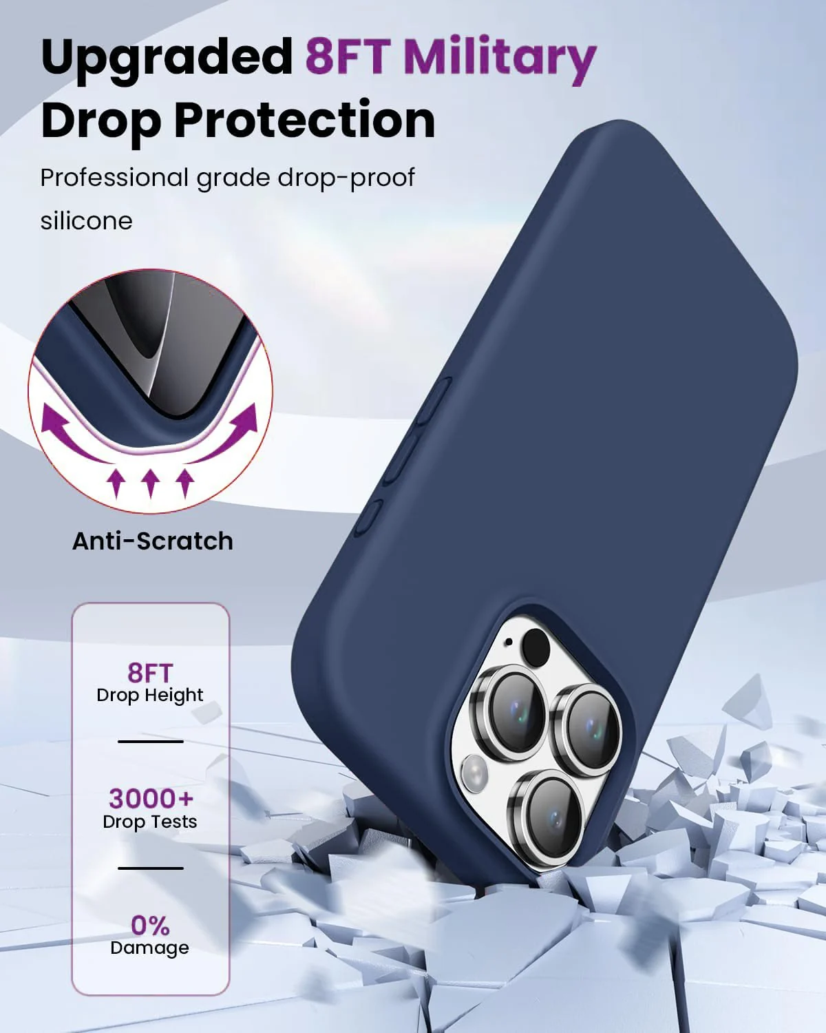 DL3 Mobilak Liquid Silicone Case for iPhone 16 Pro 6.3-inch, Supports wireless charging, Shock-absorbing protection, Scratch-resistant surface - Blue 2