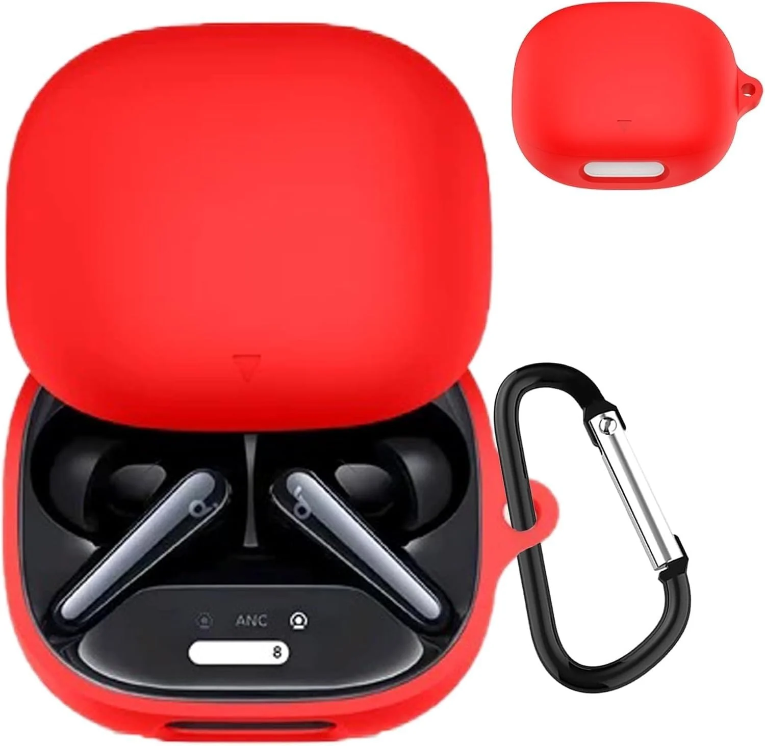DL3 Mobilak Compatible with Anker Soundcore Liberty 4 Pro Case Cover, Soft Silicone Shockproof Protective Wireless Earbuds with Carabiner, Front LED Visible - Red