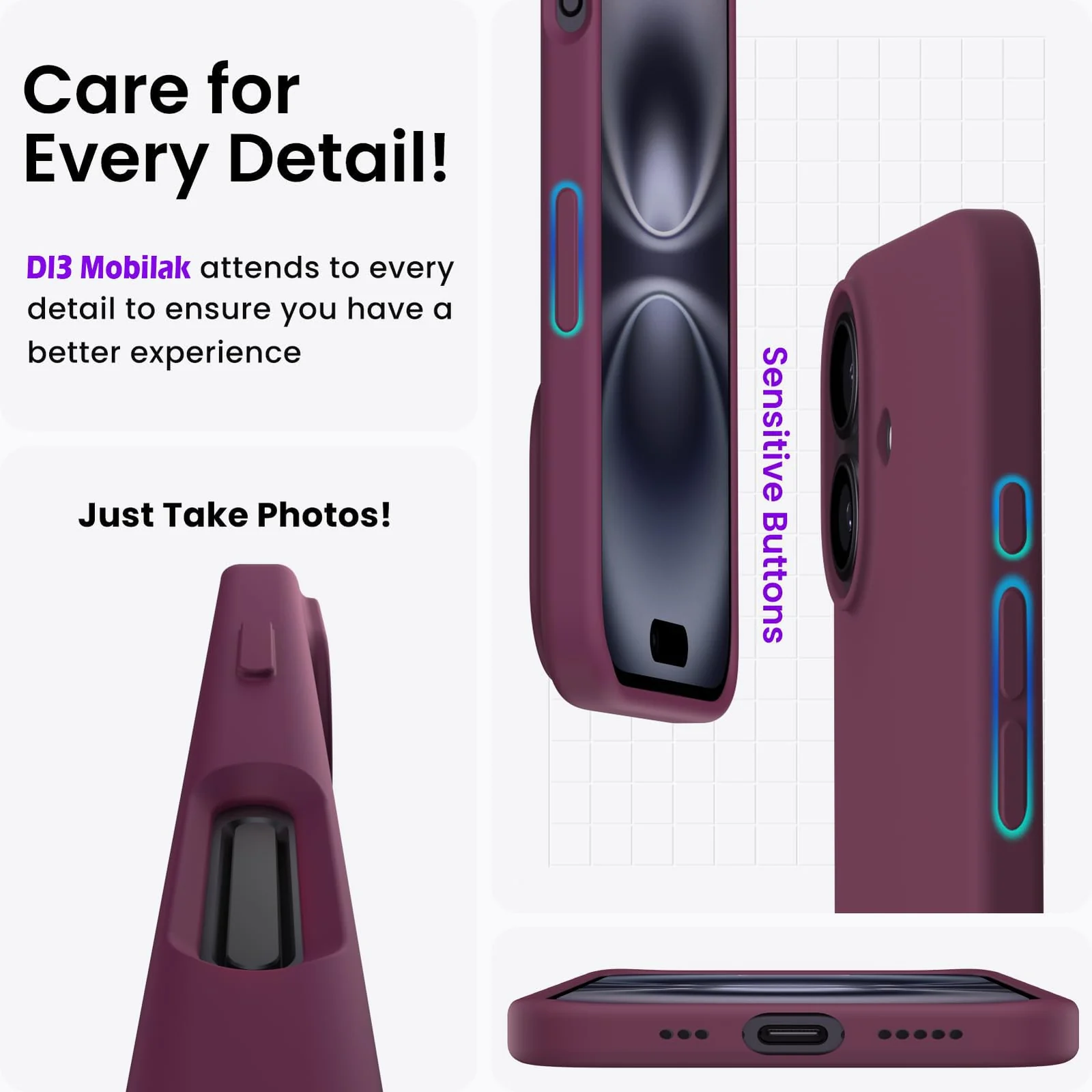 DL3 Mobilak Liquid Silicone Protective Case with Soft Microfiber Lining for iPhone 16 - Wine Red