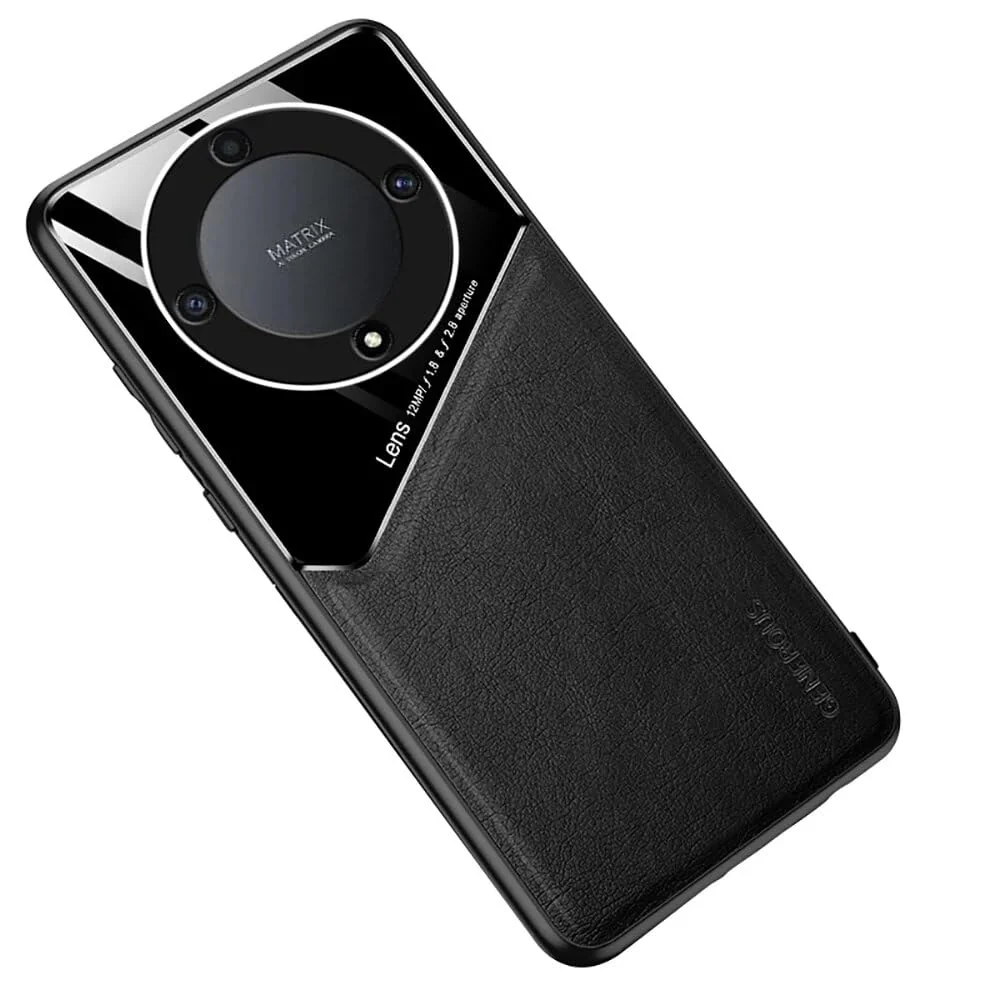 DL3 Mobilak Leather and PC Protective Case for Honor X9A / Honor X40 / Honor Magic 5 Lite, Built-in magnetic car-mount support, Shock-absorbing protection - Black