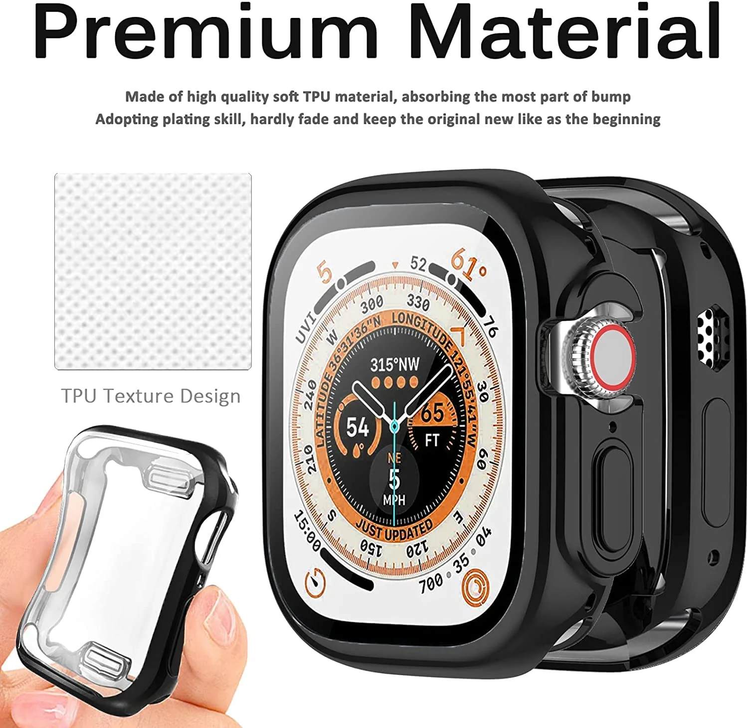 DL3 Mobilak Case Compatible with Apple Watch Ultra 49mm Case Watch Soft TPU Shockproof Cover Slim Guard Thin Bumper Shell Protector - Black