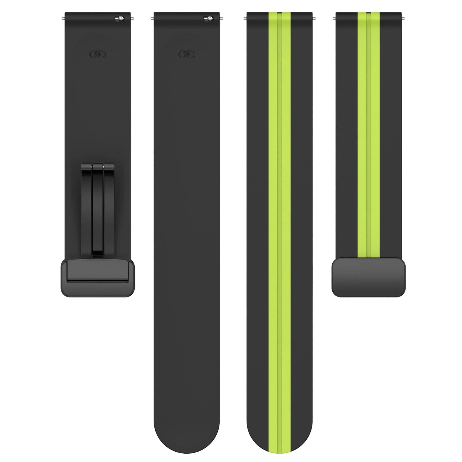 DL3 Mobilak Strap Silicone Magnetic Buckle 20MM For Samsung Gear Sport/Watch 6/5/4/5 Pro 45mm/S2 classic/active 2 40mm 44mm/Amazfit GTS 2/2e/GTS 3/3 Pro/GTS 4/GTS 2 Mini/3 Mini/4 Mini/Bip 3/Bip 3 Pro - Black Lime