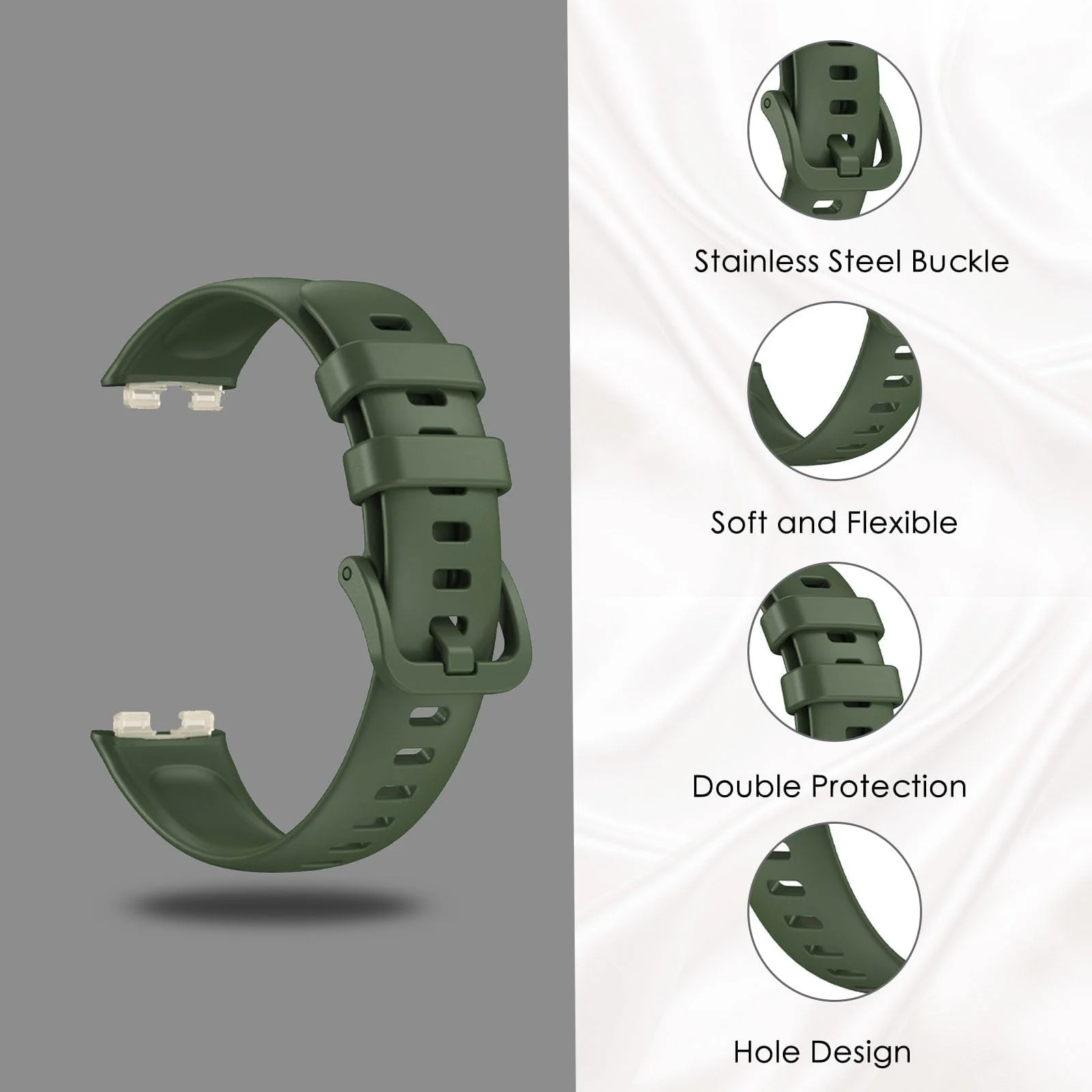DL3 Mobilak Silicone Bracelet for Huawei Band 9/8, Soft Sport Replacement Strap, Adjustable Waterproof for Women/Men - Green