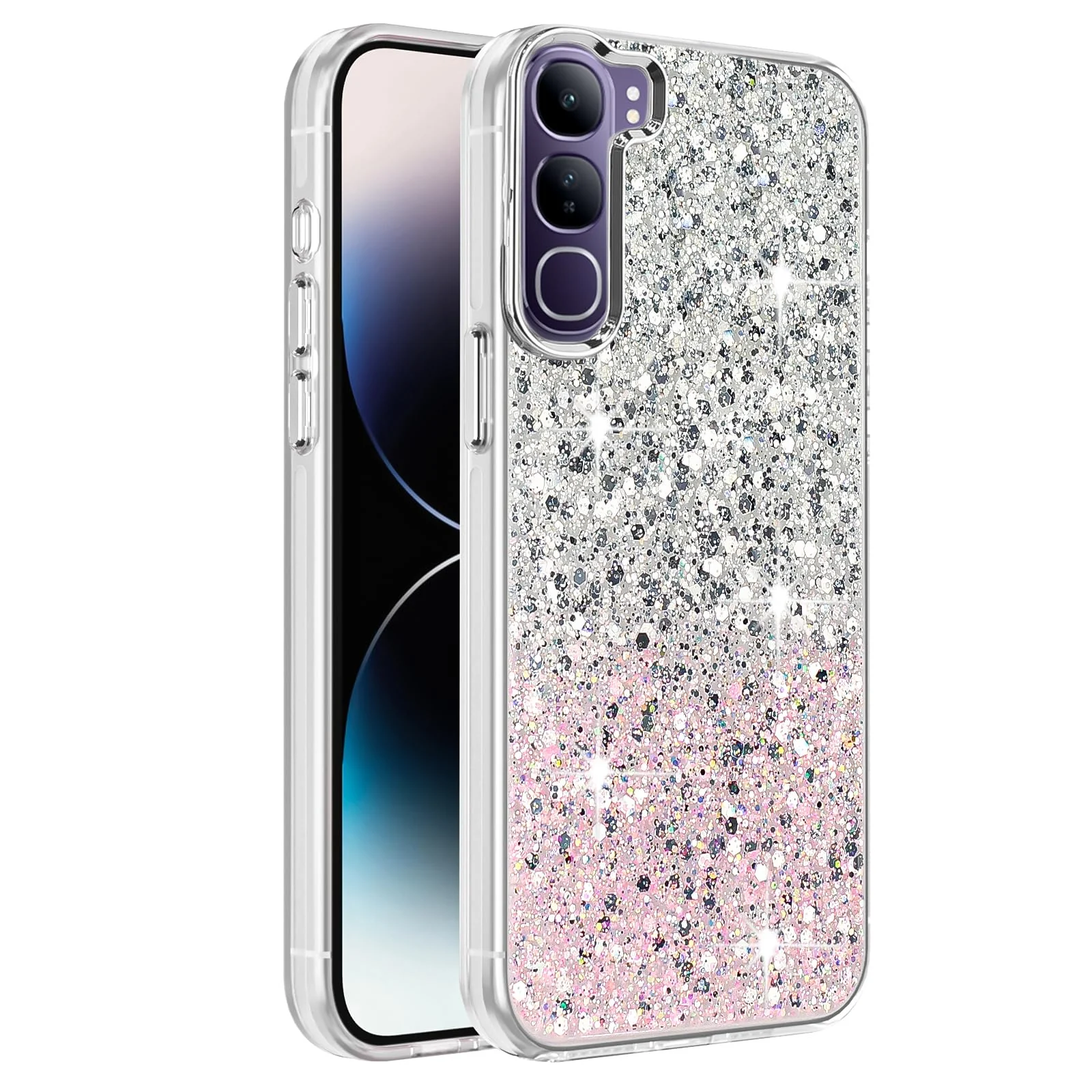 DL3 Mobilak Glitter Rhinestone Protective Case for vivo V40 Lite with Shockproof Design - White Pink