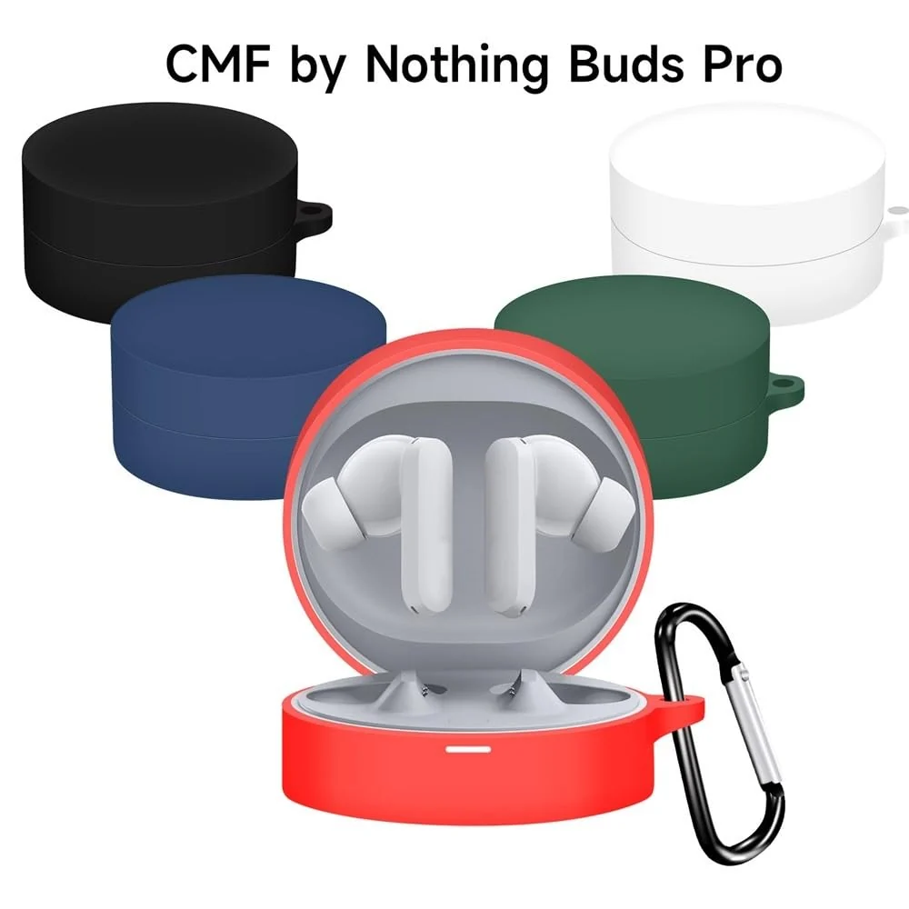 DL3 Mobilak Compatible with NOTHING CMF Buds Pro Case Cover, Soft Silicone Shockproof Protective Case Wireless Earbuds with Carabiner, Front LED Visible - White