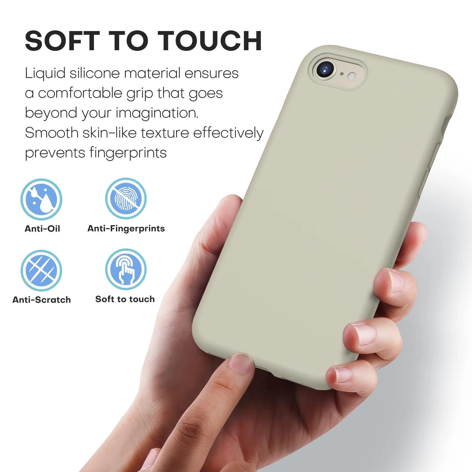 DL3 Mobilak Liquid Silicone Protective Case for iPhone SE 2022, SE 2020, iPhone 7, iPhone 8 with Camera Protection and Microfiber Lining - Cream 2