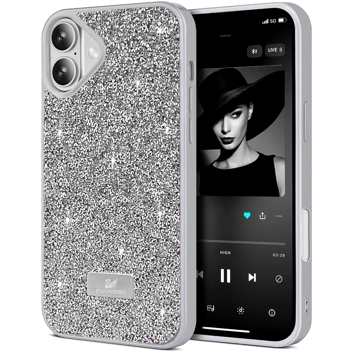 DL3 Mobilak Glitter Protective Case for iPhone 17 6.3-Inch, Supports wireless charging, Shock-absorbing protection, Scratch-resistant surface - Silver