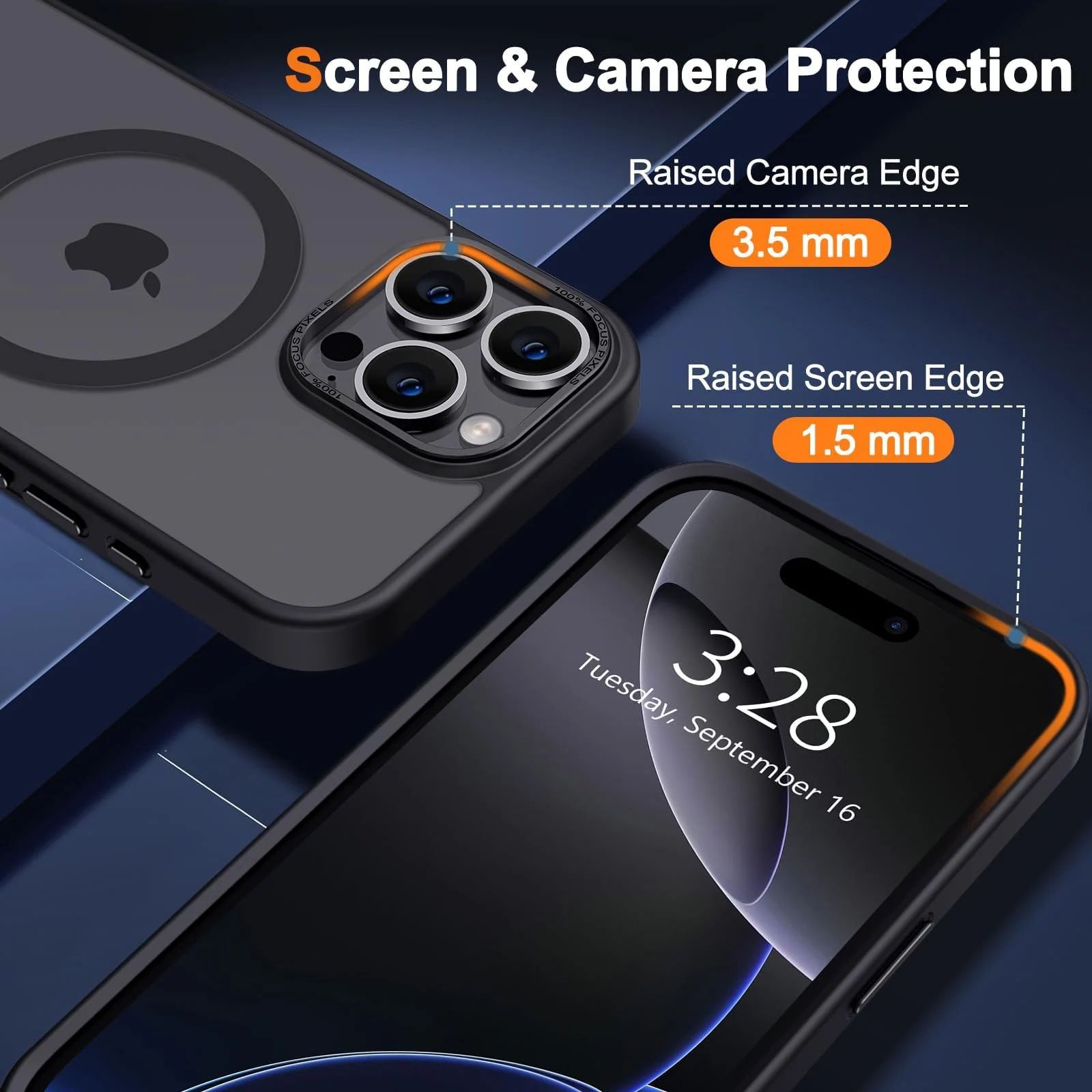 DL3 Mobilak Translucent Matte Case for iPhone 16 Pro 6.3-Inch, Compatible with MagSafe accessories, Supports wireless charging, Built-in magnetic car-mount support - Black