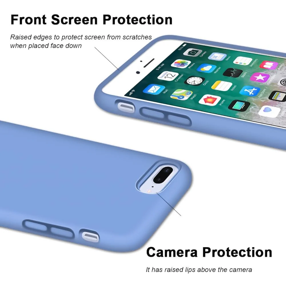 DL3 Mobilak Liquid Silicone Protective Case for iPhone 7 Plus / iPhone 8 Plus with Camera Protection and Microfiber Lining - A Light Blue