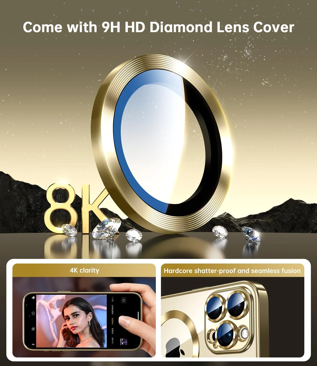 DL3 MOBILAK MagSafe Phone Case with Camera Lens Protector for Apple iPhone 13 Pro, Gold