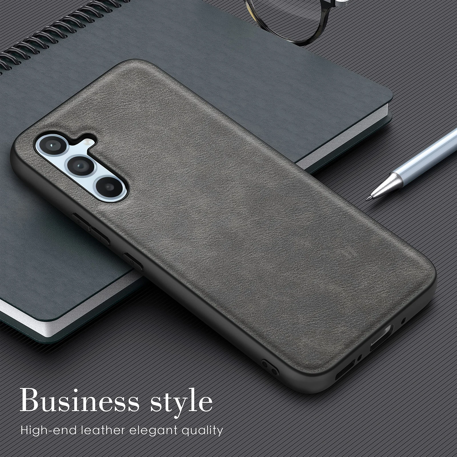 DL3 Mobilak Faux Leather Protective Case for Samsung Galaxy A54 5G with Camera Protection and Shockproof Design - Grey
