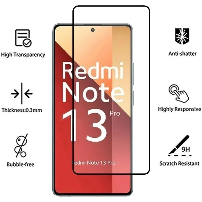 DL3 Mobilak 5D Full Glass Screen Protector For Xiaomi Redmi Note 13 Pro 4G (Not 5G) Black Frame - Clear