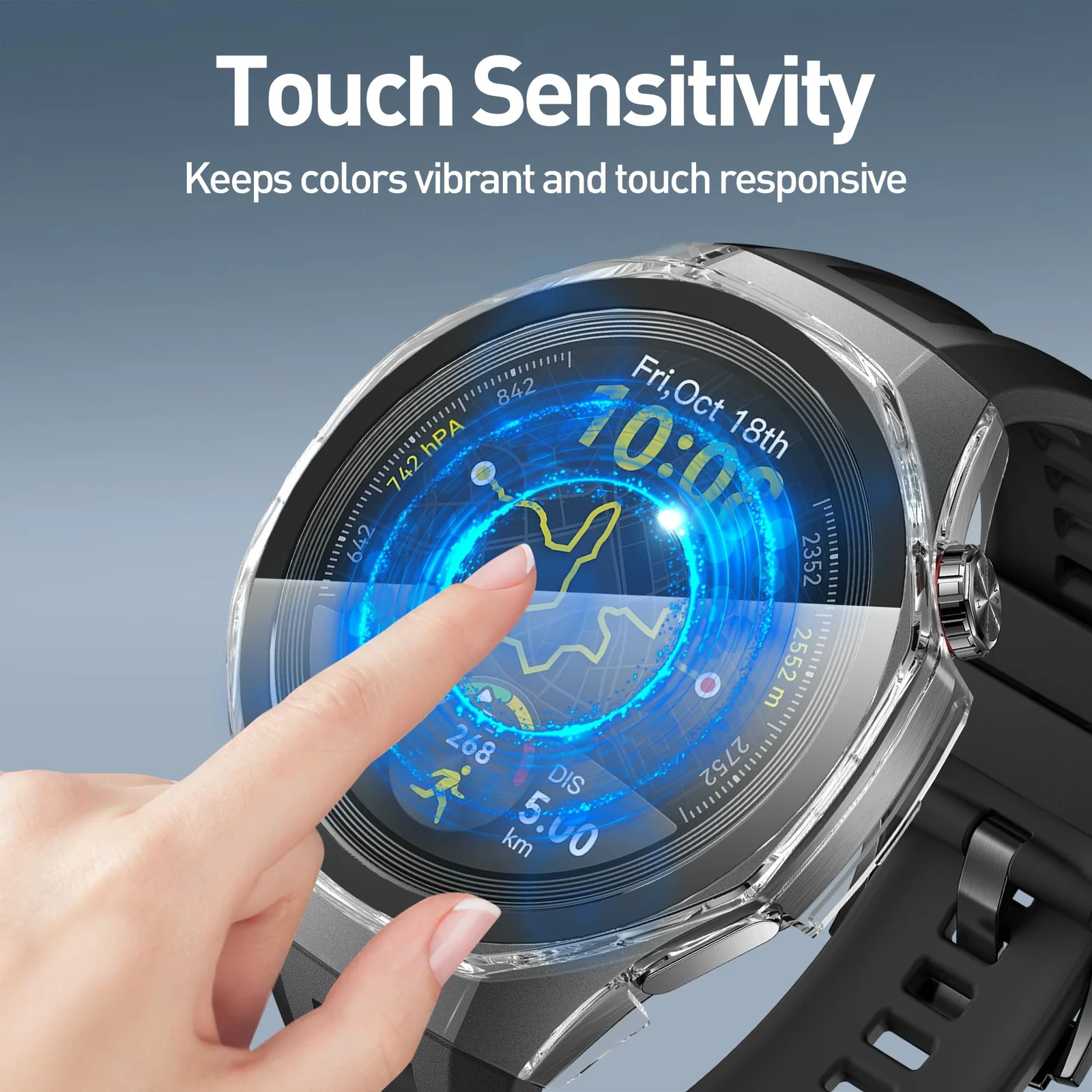 DL3 Mobilak Case with Screen Protector for Huawei Watch GT5 Pro 46mm, Bumper Full Coverage Hard PC Overall Protective Cover, Built-in Tempered Glass Film High Sensitivity - Clear