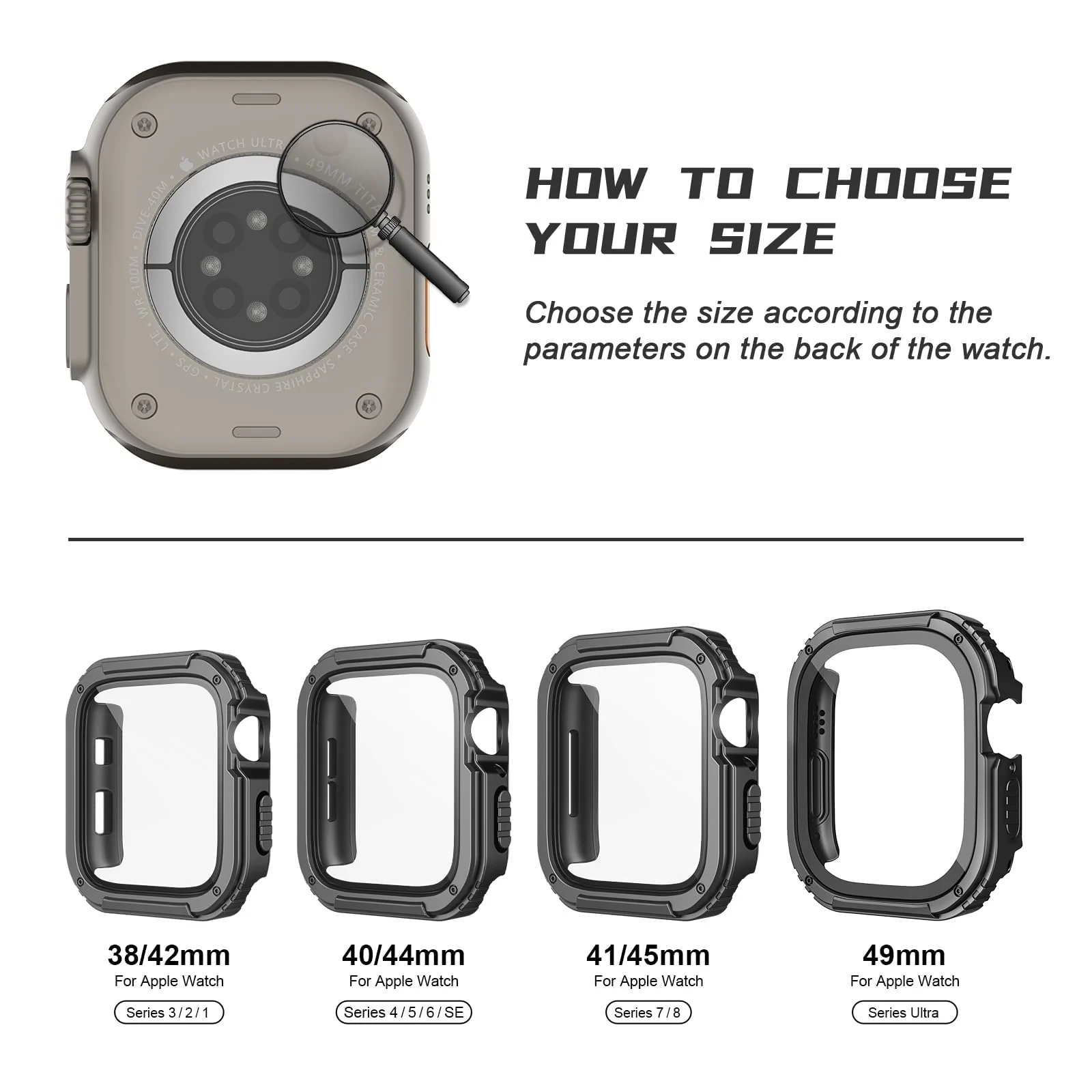 DL3 Mobilak Case Rugged For Apple Watch Ultra 2 / Ultra 49mm with Screen Protector, Durable Military Grade Quattro Pro Series Drop-Proof Protective Cover Full Coverage Shock-Proof Bumper - Black