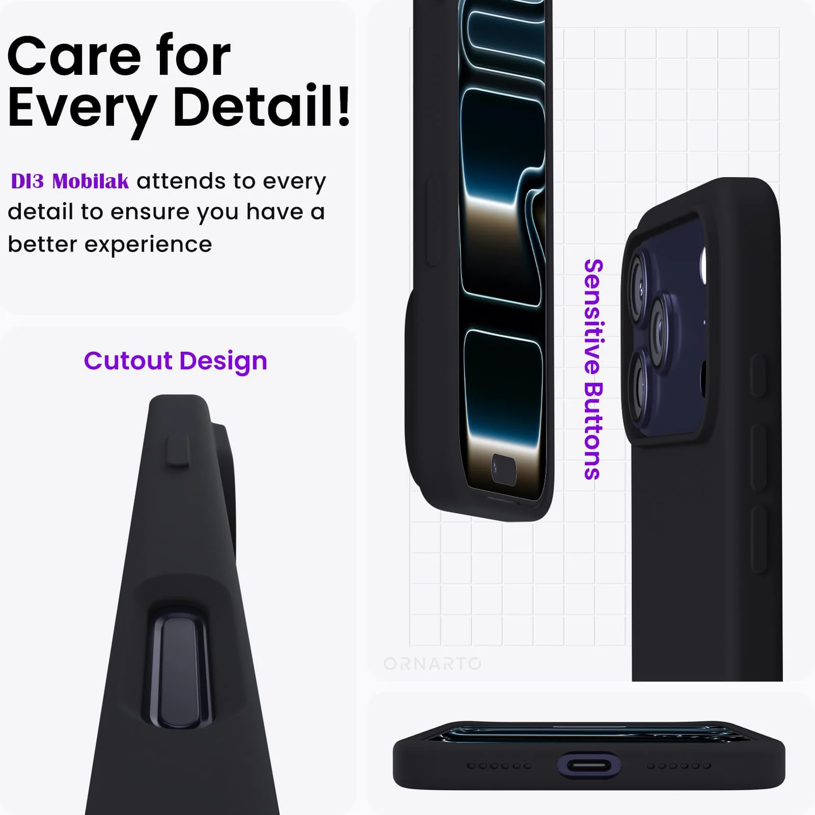 DL3 Mobilak Liquid Silicone Case for iPhone 17 Pro 6.3-Inch, Supports wireless charging, Shock-absorbing protection, Scratch-resistant surface - Black