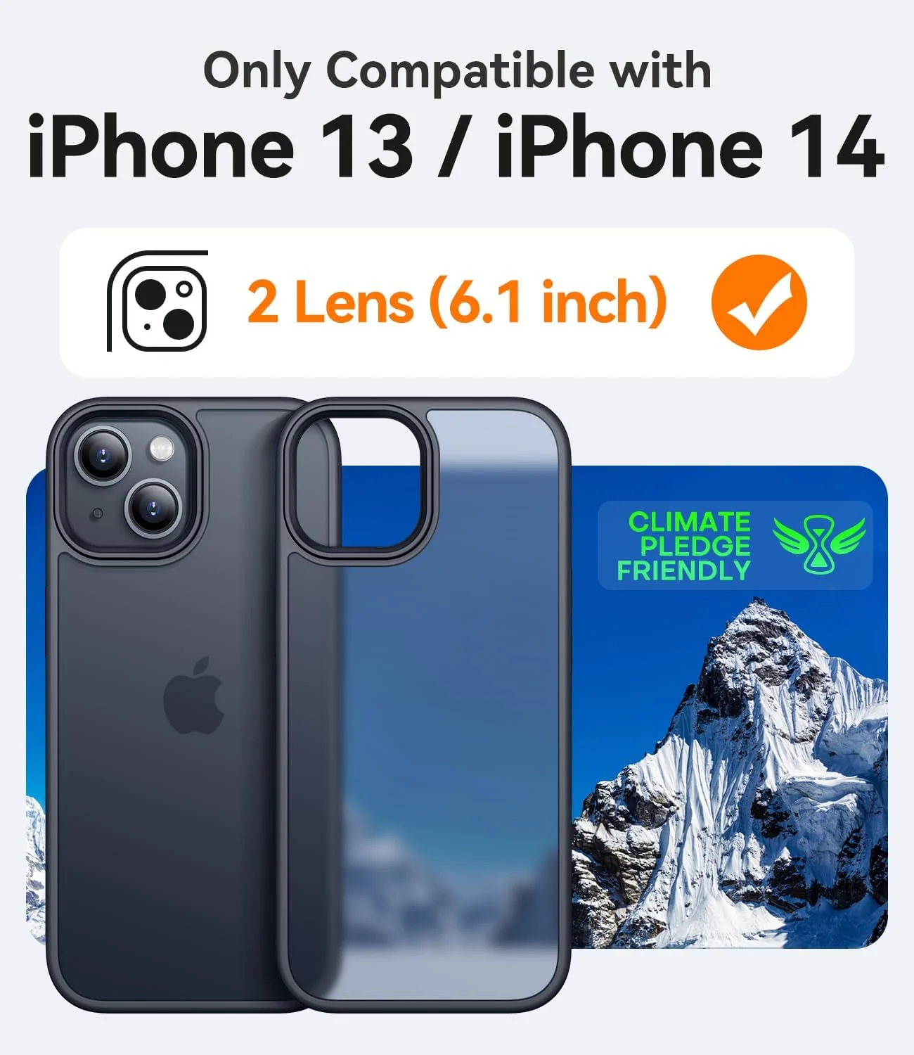 DL3 Mobilak Matte Protective Case for iPhone 13 / iPhone 14 with Camera Protection and Shockproof Design - Black