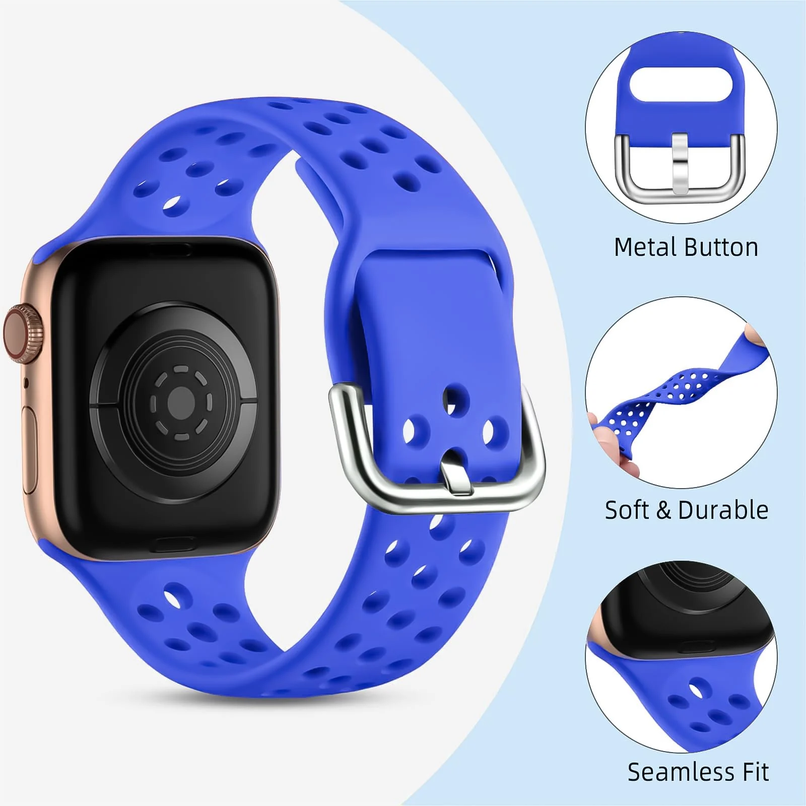 DL3 Mobilak Silicone Sport Band 20MM Strap For Samsung Galaxy Watch 7 6 5 4 40mm 44mm/5 Pro 45mm/S2 classic/active 2 40mm 44mm/Amazfi GTS 2/2e/GTS 3/3 Pro/GTS 4/GTS 2 Mini/3 Mini/4 Mini/Bip3/Bip 3 Pro - Blue