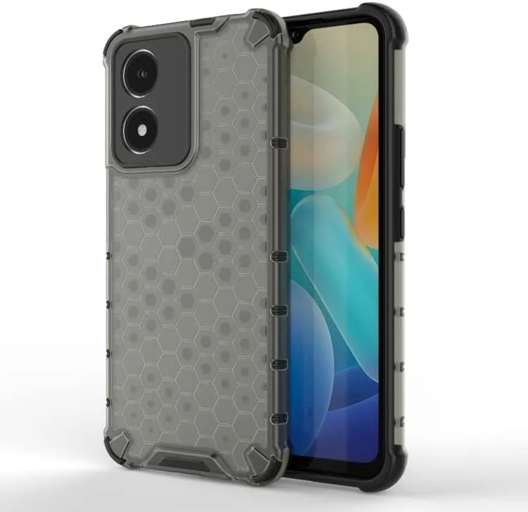 DL3 Mobilak Honeycomb Protective Case for vivo Y02S / vivo Y16 4G, Shock-absorbing protection, Transparent design, Slim, lightweight profile - Black