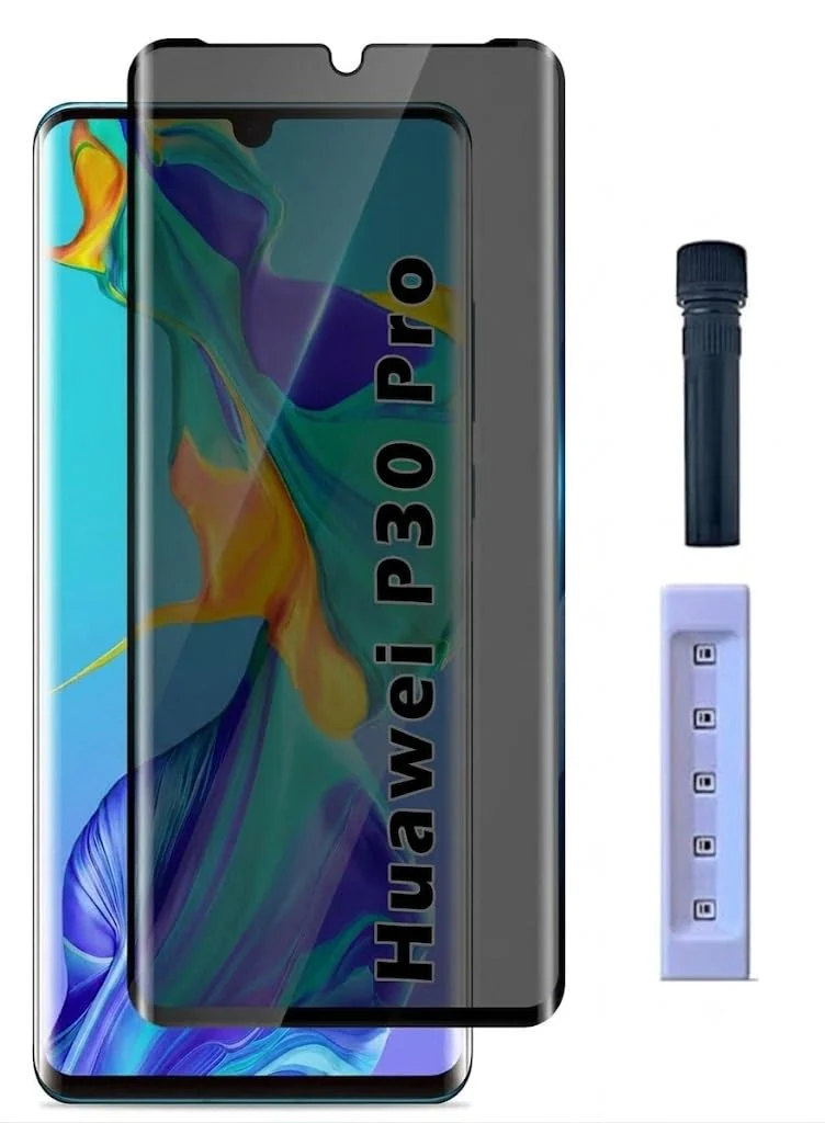 Mobigon Screen Protector for Huawei P30 Pro UV Glass Fingerprint Reader Support 3D Curved Anti-Spy Tempered Glass Screen Protector - Privacy