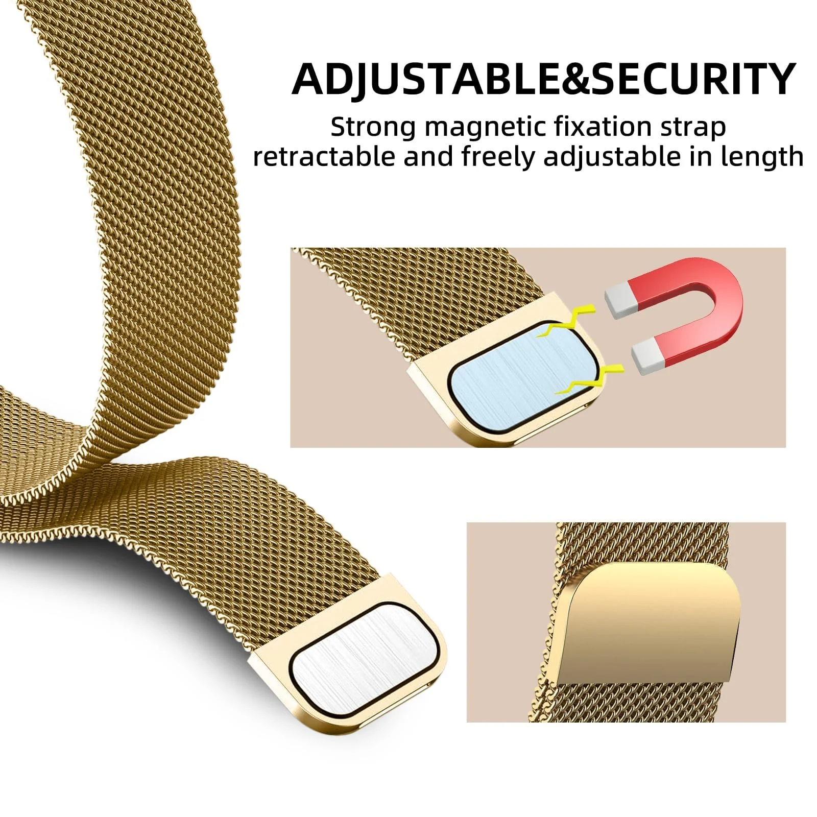 DL3 Mobilak Metal Band Compatible with Samsung Galaxy Watch 7 Ultra Bands 47mm, Stainless Steel Mesh Loop Magnetic Clasp Wristbands Replacement Accessory Women Men for Samsung Watch Ultra Band 47 mm - Gold