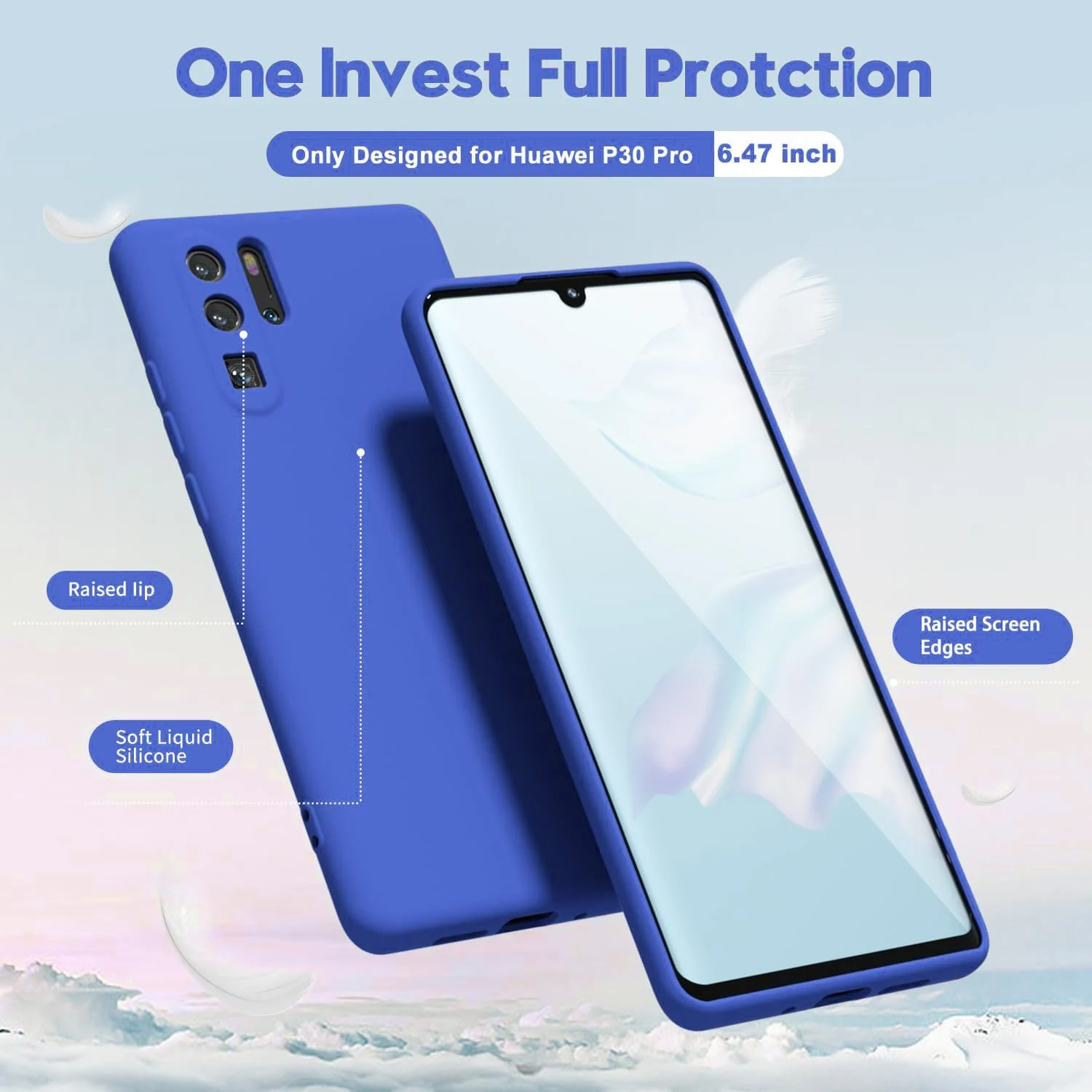 DL3 Mobilak Soft Silicone Protective Case for Huawei P30 Pro with Microfiber Lining and Shockproof Design - Light Blue