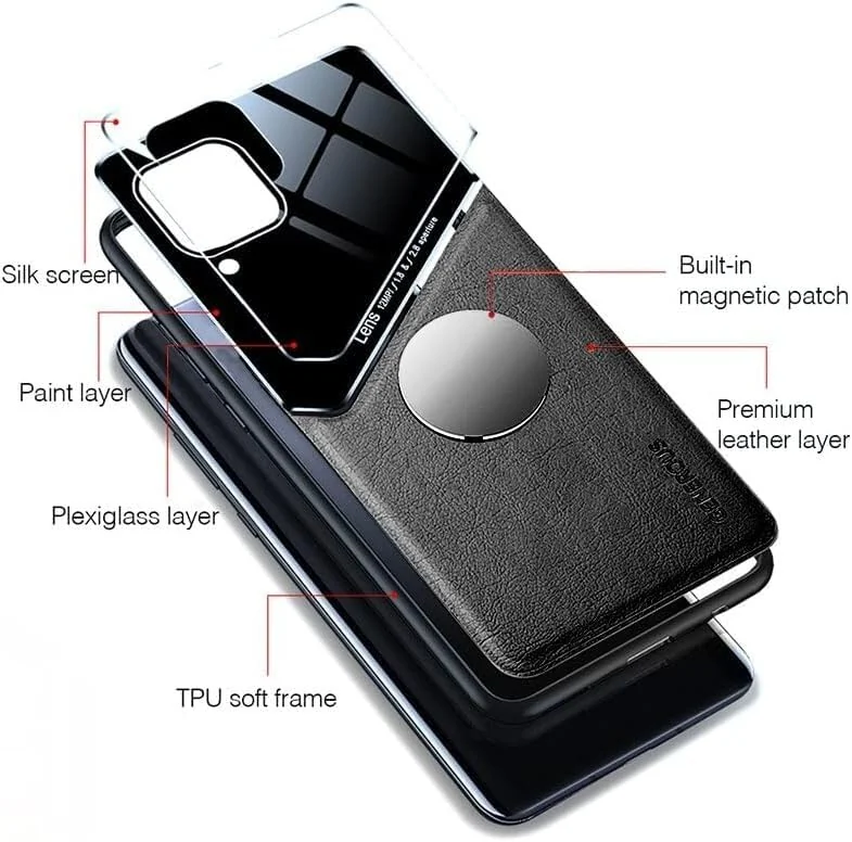 DL3 Mobilak Leather and PC Protective Case for vivo V27e / vivo S16e, Built-in magnetic car-mount support, Shock-absorbing protection, Raised edges around the screen and camera - Black