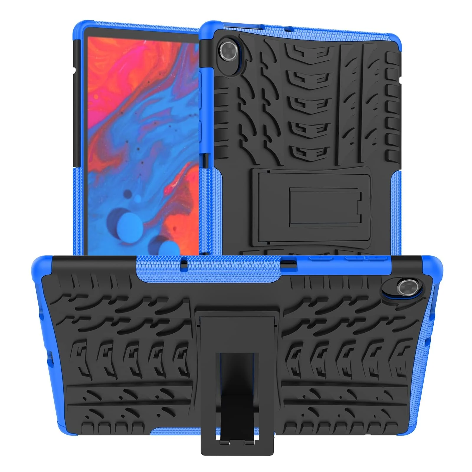 "DL3 Mobilak Case For Lenovo Tab M10 FHD Plus 10.3"" [2nd Gen] 2020 (TB-X606F/X) / K10 2021 (TB-X6C6F), Hybrid Rugged Armor Heavy Duty 2 in 1 TPU + PC Dual Layer Shockproof Case with Kickstand - Blue"