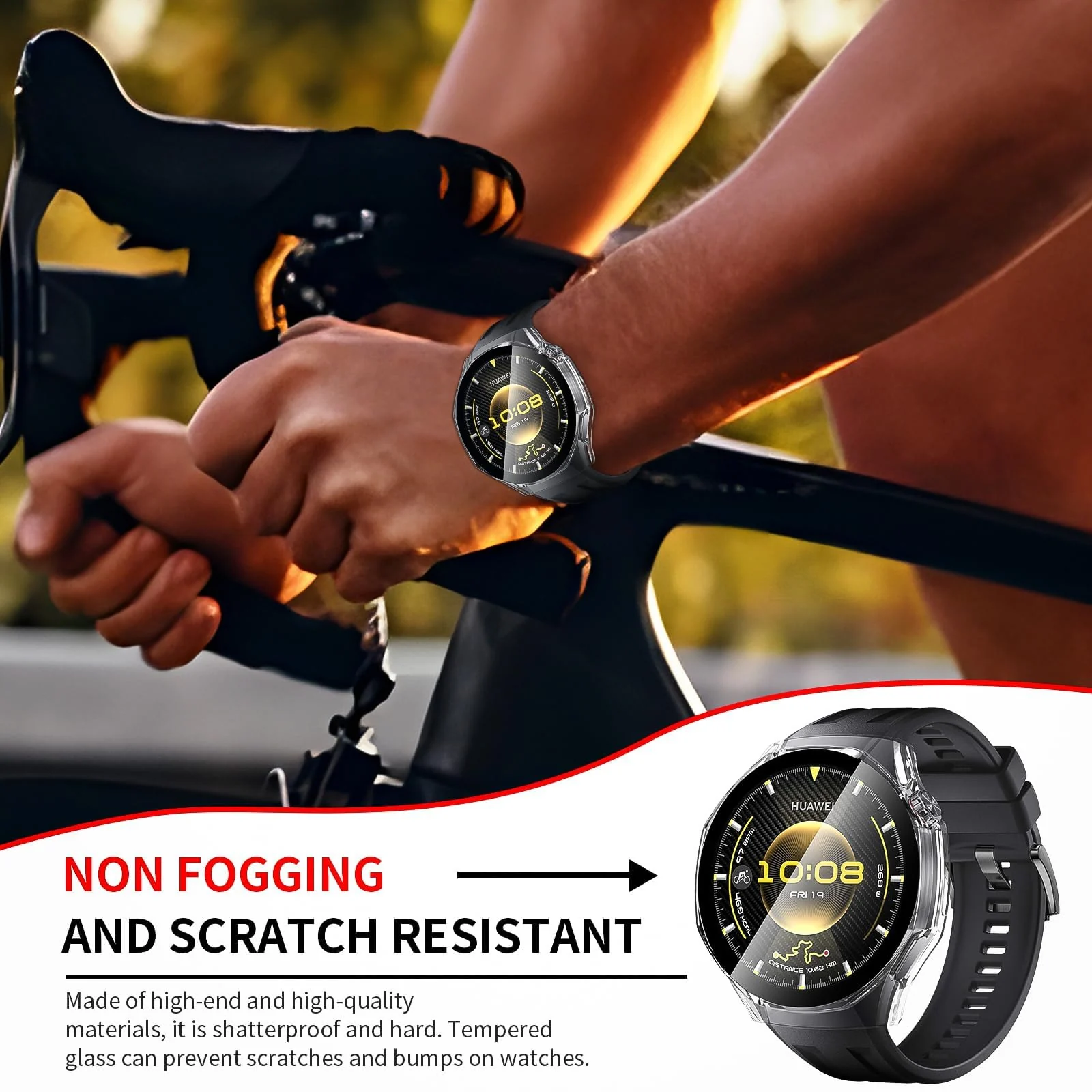 DL3 MOBILAK Full-Coverage Watch Case with Tempered Glass for Huawei Watch GT 6 Pro 46 mm, Clear