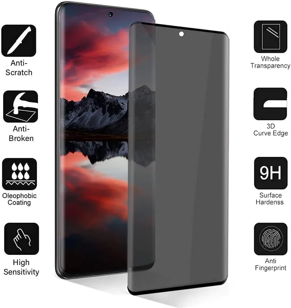 DL3 Mobilak Screen Protector for Samsung Galaxy S22 Ultra 5G Glass Fingerprint Reader Support 3D Curved Anti-Spy Tempered Glass Screen Protector - Privacy
