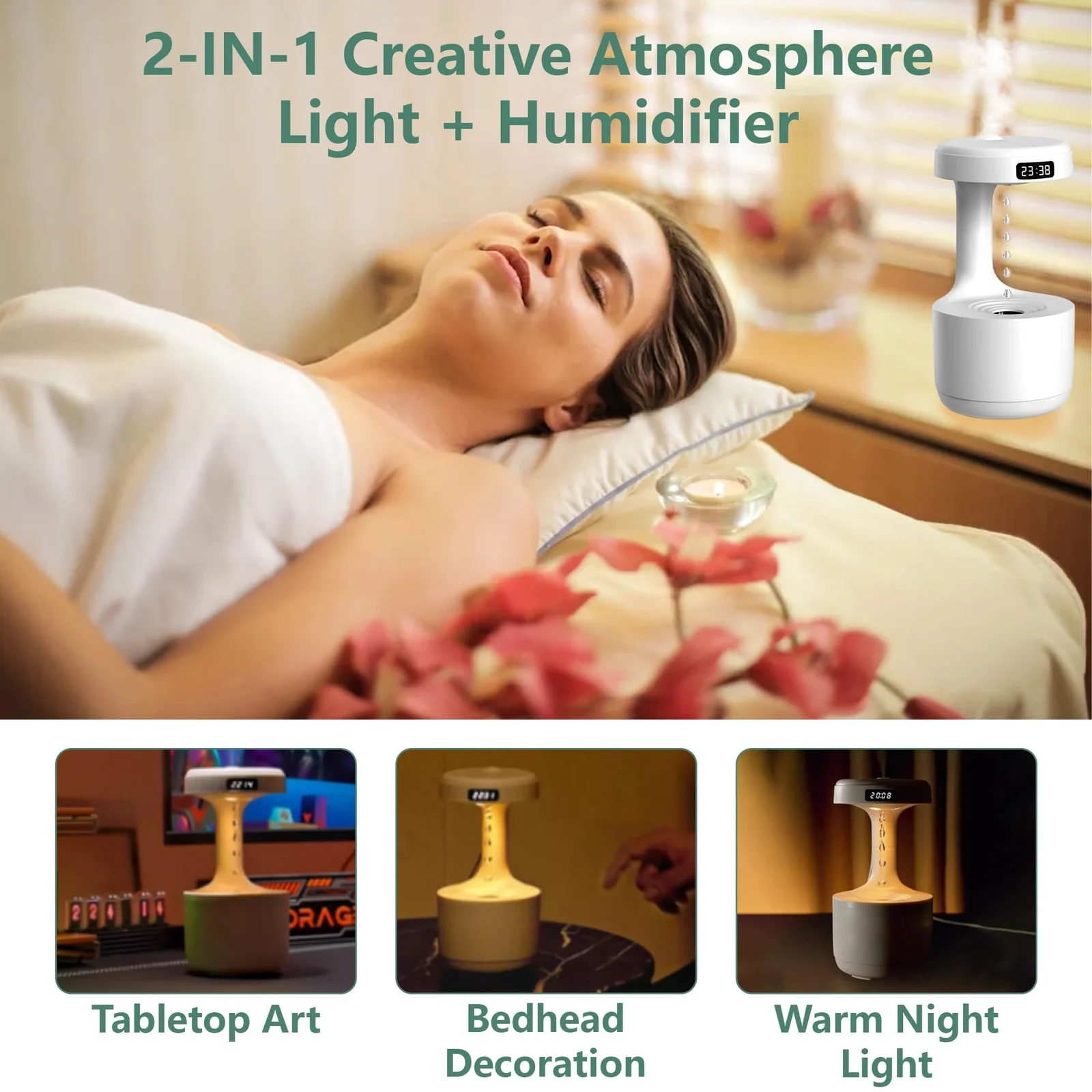 MOBIGON Anti-Gravity 600 ml Humidifier with Clock, White