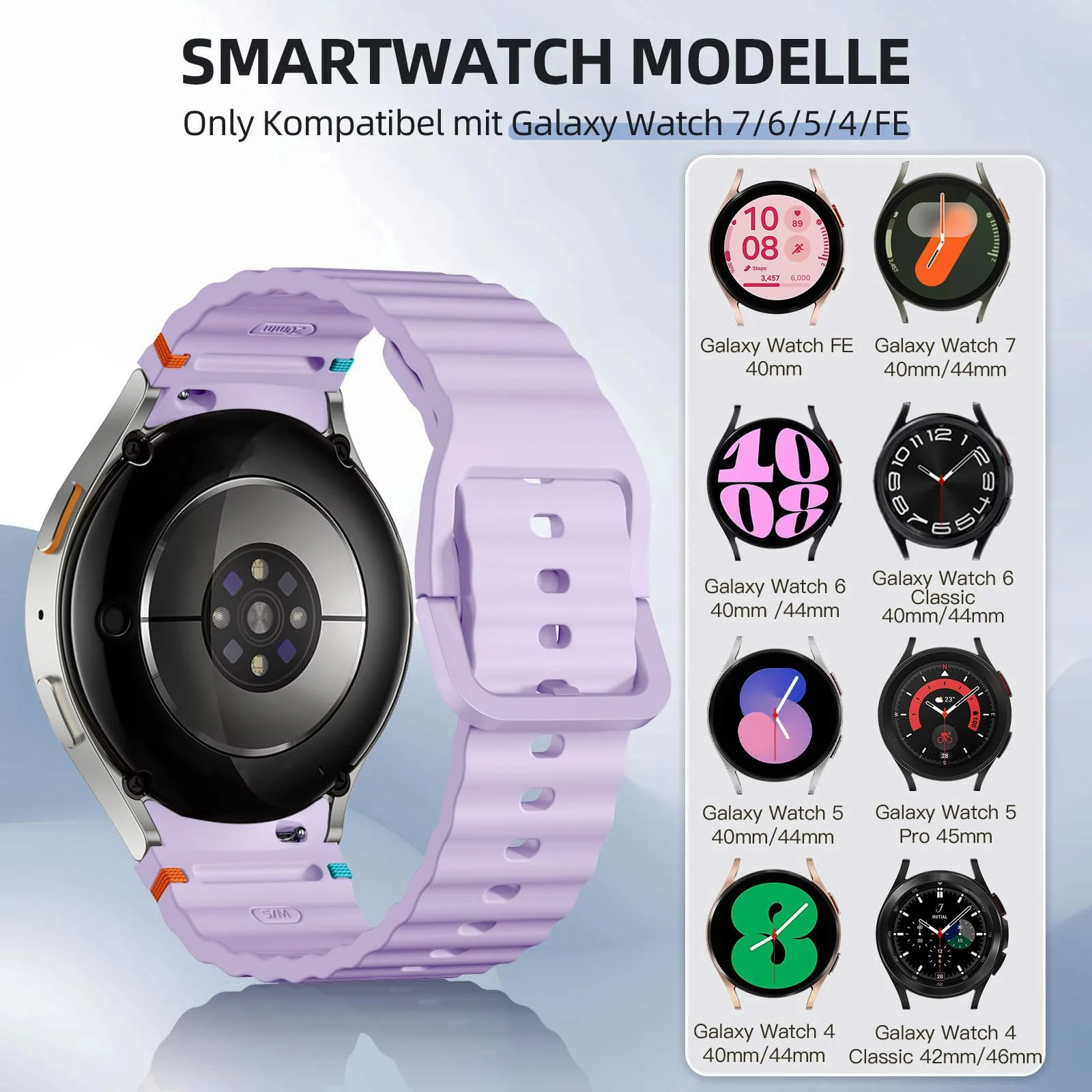 DL3 Mobilak No Gap Sport Bands For Samsung Galaxy Watch 7 6 5 4 FE Strap 40mm 44mm, Soft Silicone Sport Band for Galaxy Watch 6 Classic Straps 47mm 43mm/Galaxy Watch 5 Pro/Watch 4 Classic 42mm 46mm for Men Women - Violet