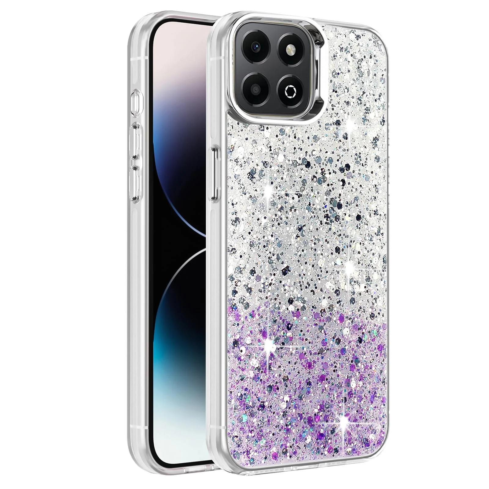DL3 Mobilak Glitter Rhinestone Protective Case for Honor X6b with Shockproof Design - White Purple