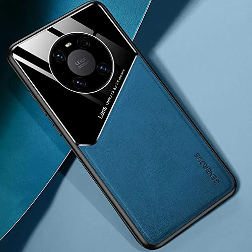 DL3 Mobilak Faux Leather and Plexiglass Protective Case with TPU Frame and Magnetic Car-Mount Support for Huawei Mate 40 Pro - Blue