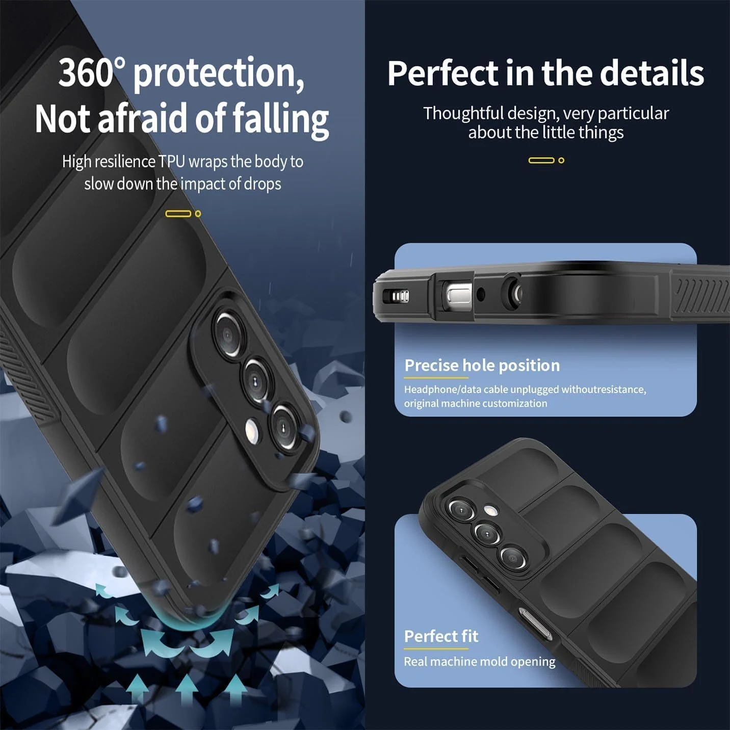 DL3 Mobilak Silicone Case for Samsung Galaxy A15 Heavy Duty Protective [Slim Fit] Shockproof Soft Flexible Protective Design Shock-Absorption TPU Cover With Camera Protection - Black