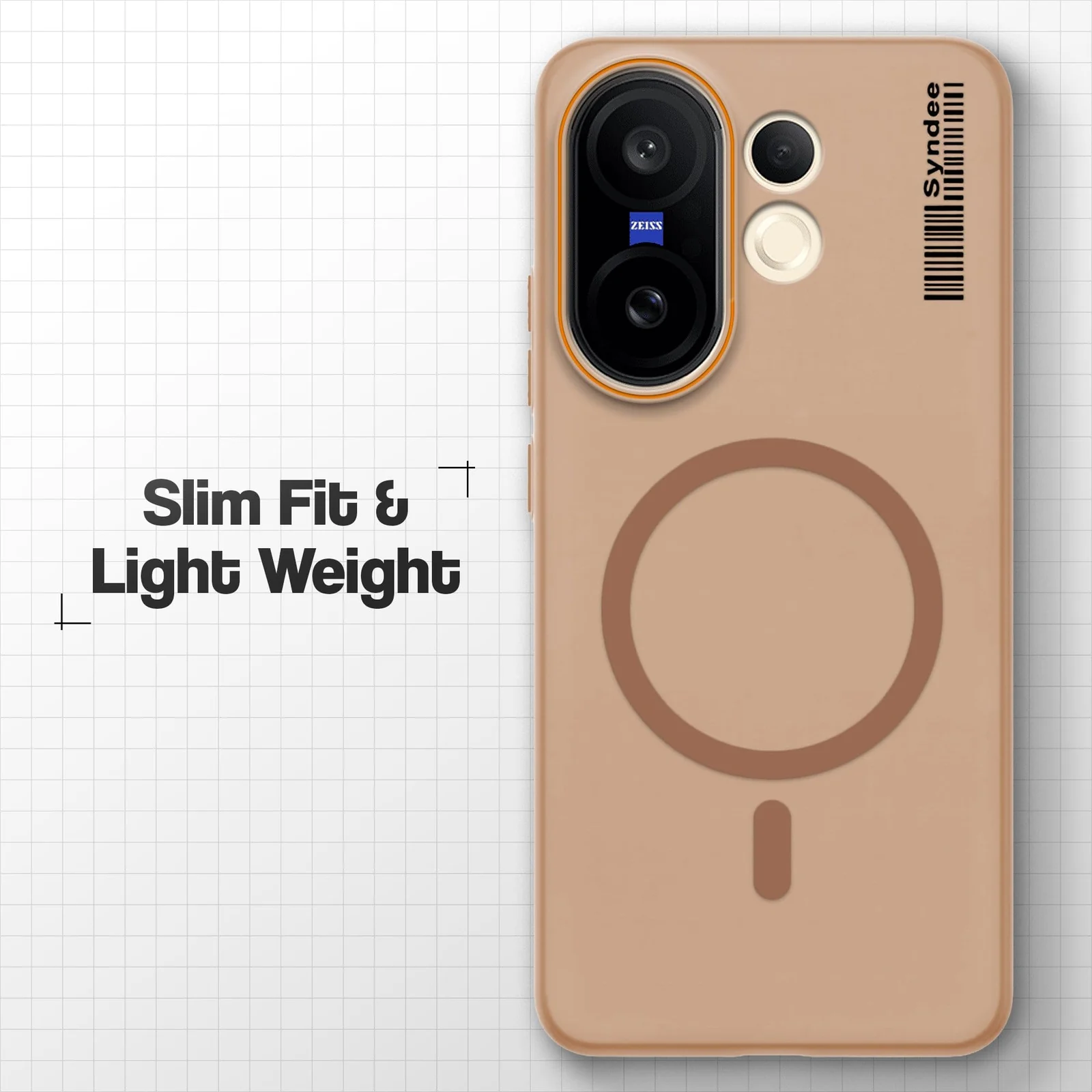 DL3 Mobilak Case Back Cover for Vivo V60 Lite 5G/4G Case, Sleek Frosted Translucent Back Only Compatible with Wireless Magnetic Accessories | Anti-Scratch Shockproof Phone Case - Brown