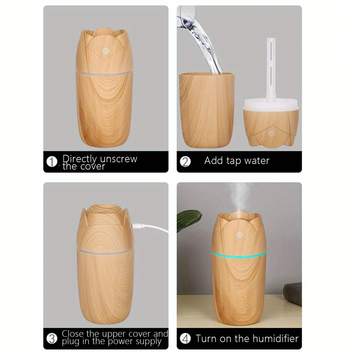 Mobigon Wood Cool Mist Ultrasonic Humidifier for Room Moisture, Aroma Diffuser for Home, 300ml Essential Oil Diffuser with 7 Colorful Night Light, Auto Shut-Off, Home, Office, car - Light Woody